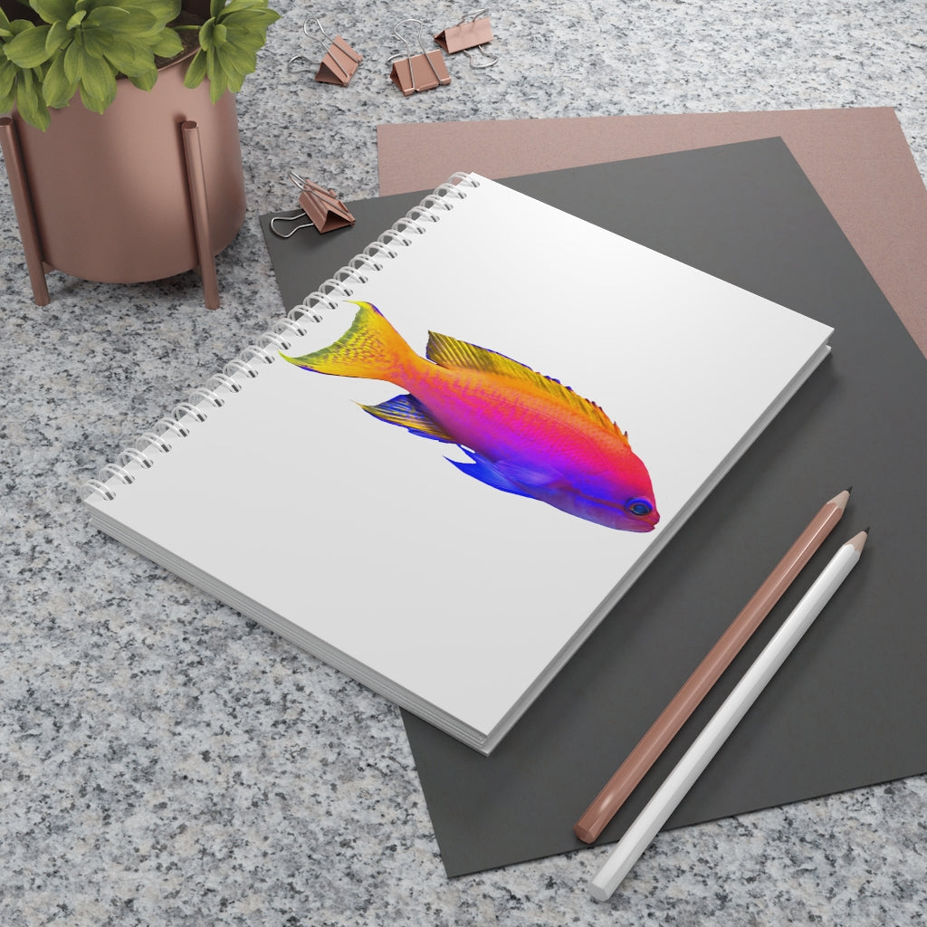 Colored Fish Spiral Notebook with customizable covers and wide-ruled pages, featuring a semi-gloss laminated finish.