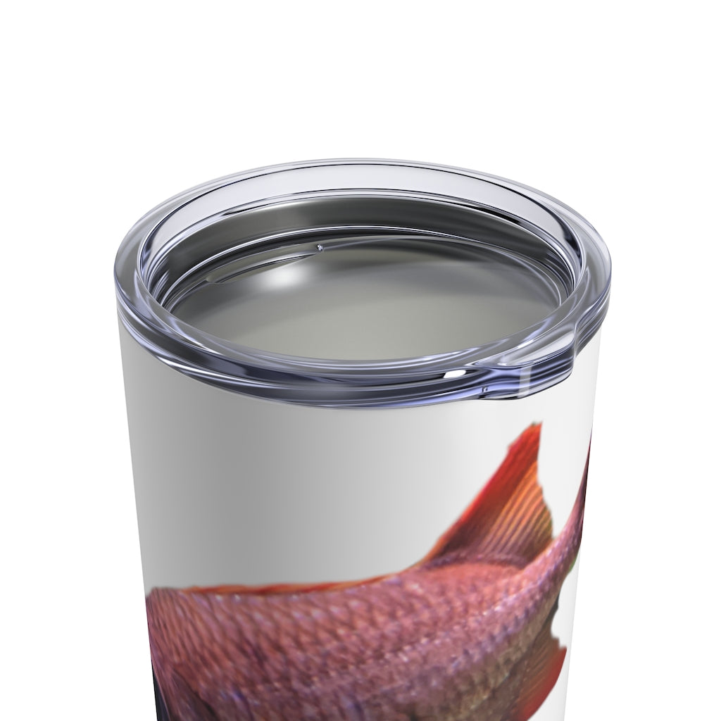 Colored Fish Tumbler 10oz made of stainless steel with a vibrant fish design and a see-thru plastic lid.