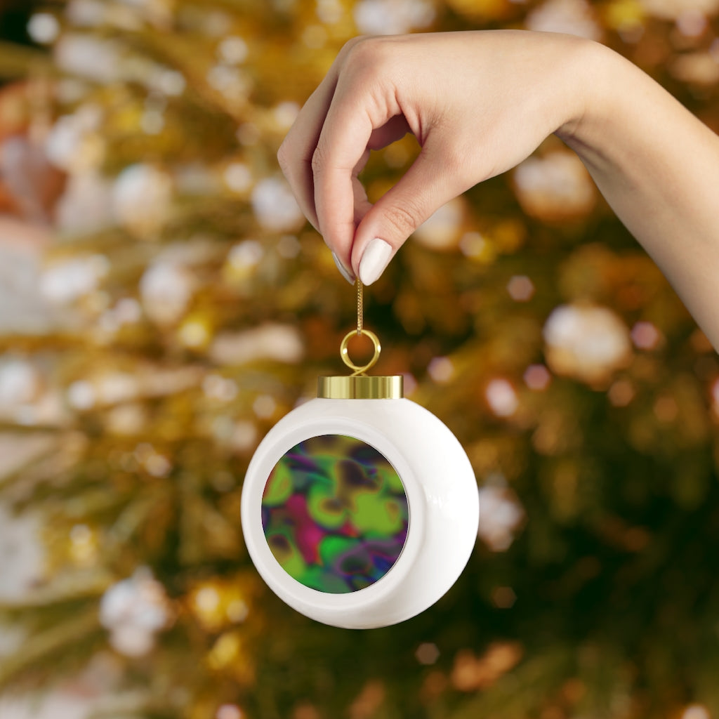 Colorful Cloud Painting Christmas Ball Ornament with glossy finish and gold ribbon, featuring a vintage design.