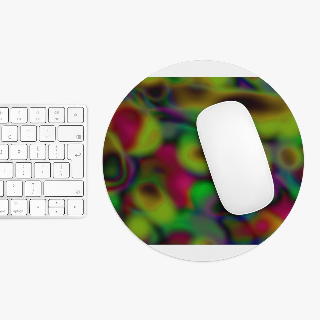 Colorful Cloud Pattern Mouse Pad in round and rectangular shapes, featuring a vibrant design and non-slip rubber bottom.