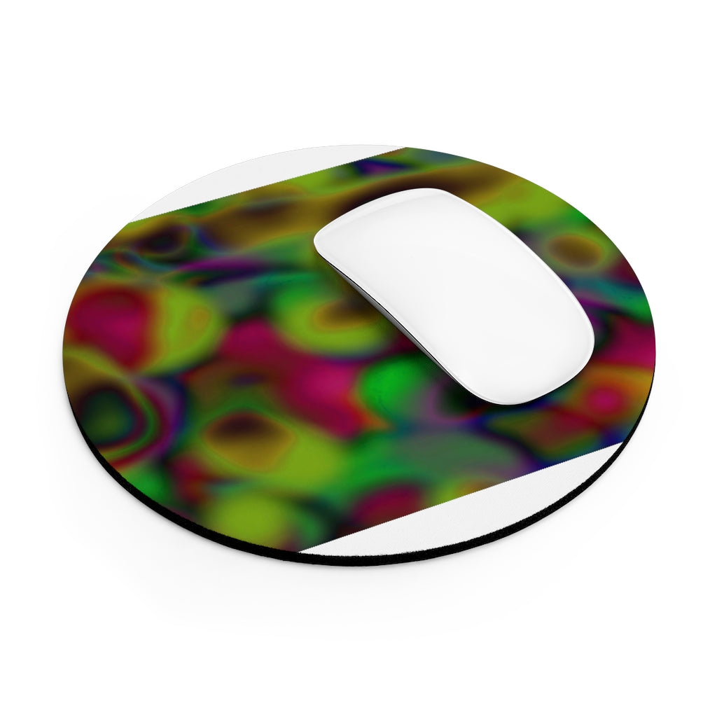 Colorful Cloud Pattern Mouse Pad in round and rectangular shapes, featuring a vibrant design and non-slip rubber bottom.