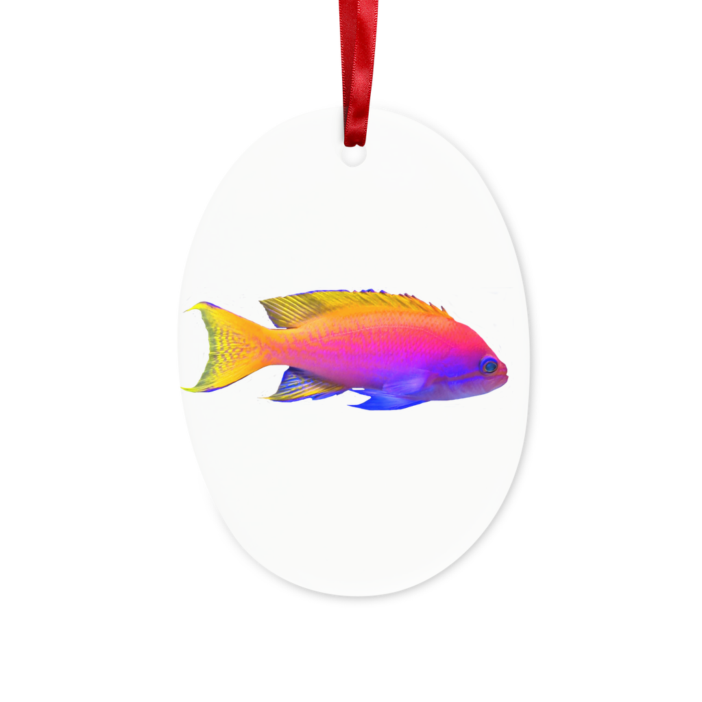 Colorful Fish Ceramic Hanging Ornament with red ribbon and gold string, perfect for Christmas decoration.