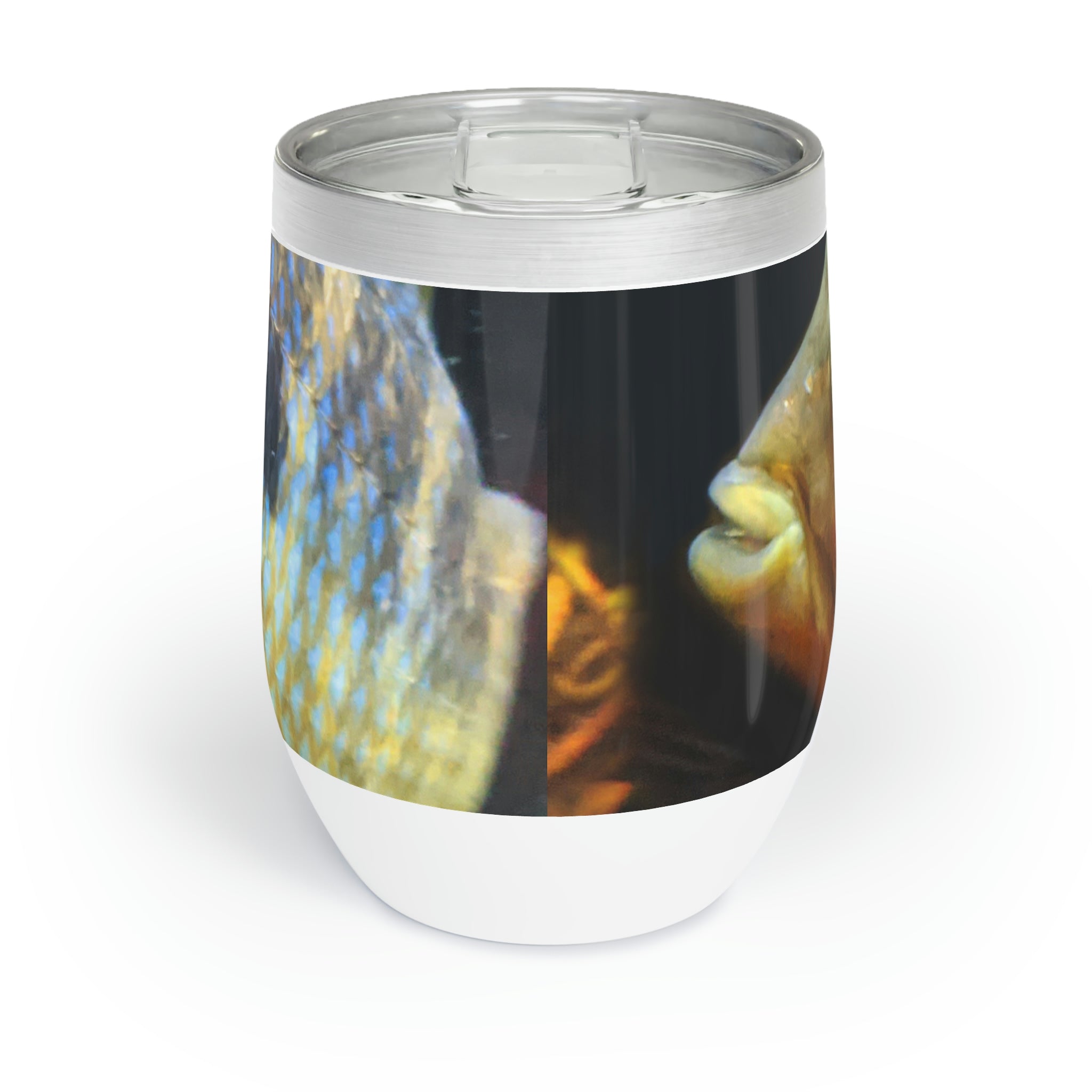 Colorful Fish Chill Wine Tumbler featuring vibrant fish designs and a stainless steel finish, perfect for wine lovers.