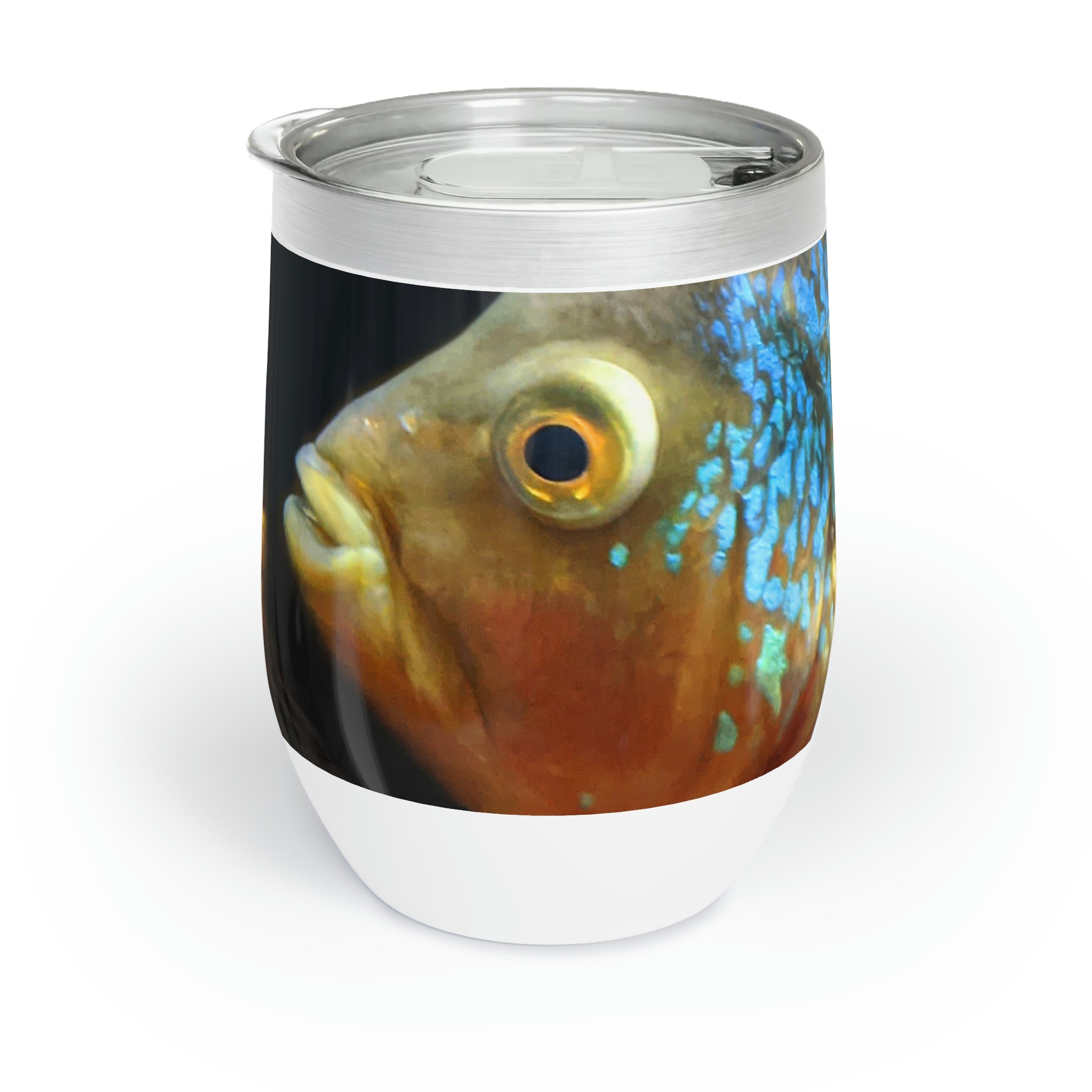 Colorful Fish Chill Wine Tumbler featuring vibrant fish designs and a stainless steel finish, perfect for wine lovers.