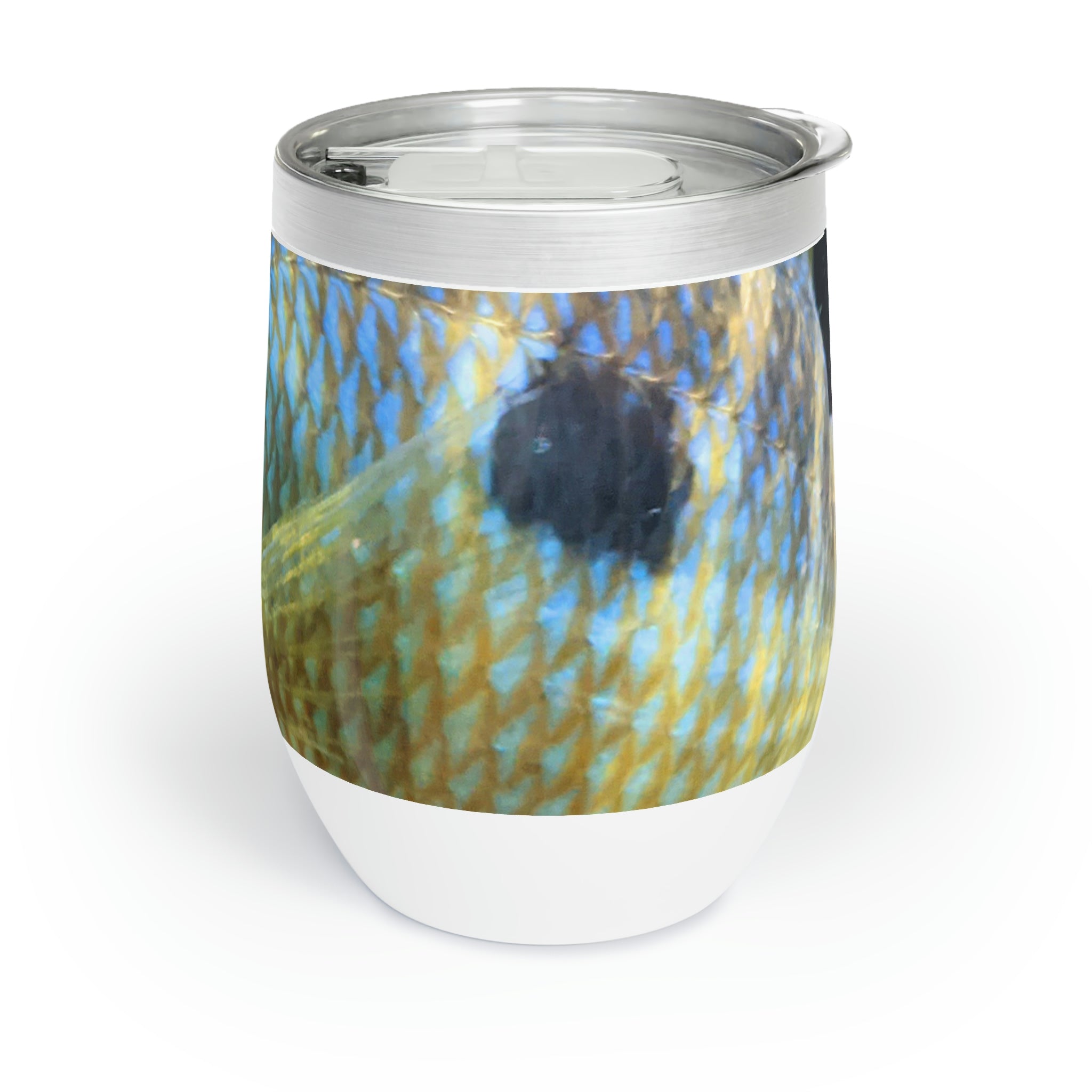 Colorful Fish Chill Wine Tumbler featuring vibrant fish designs and a stainless steel finish, perfect for wine lovers.