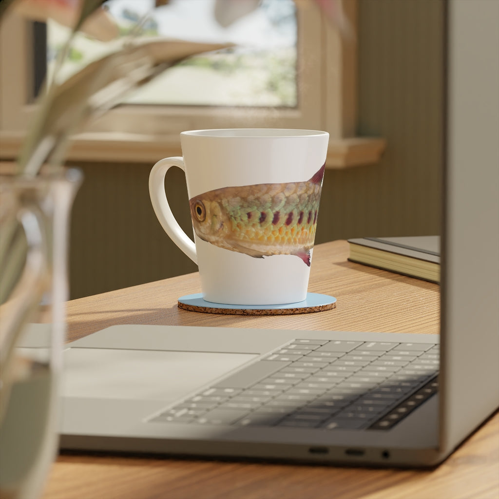 Colorful Fish Latte Mug, 12oz with vibrant fish design and easy-grip handle, perfect for lattes and beverages.