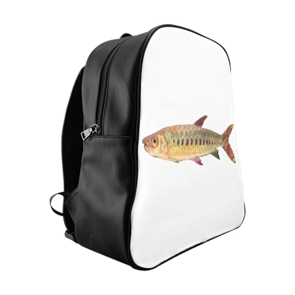 Colorful Fish School Backpack featuring vibrant fish print, padded back, and spacious inside pockets, perfect for school and everyday use.