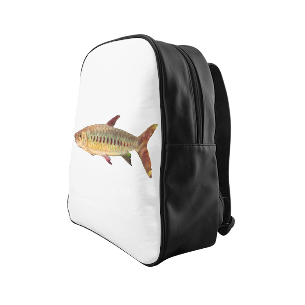 Colorful Fish School Backpack featuring vibrant fish print, padded back, and spacious inside pockets, perfect for school and everyday use.