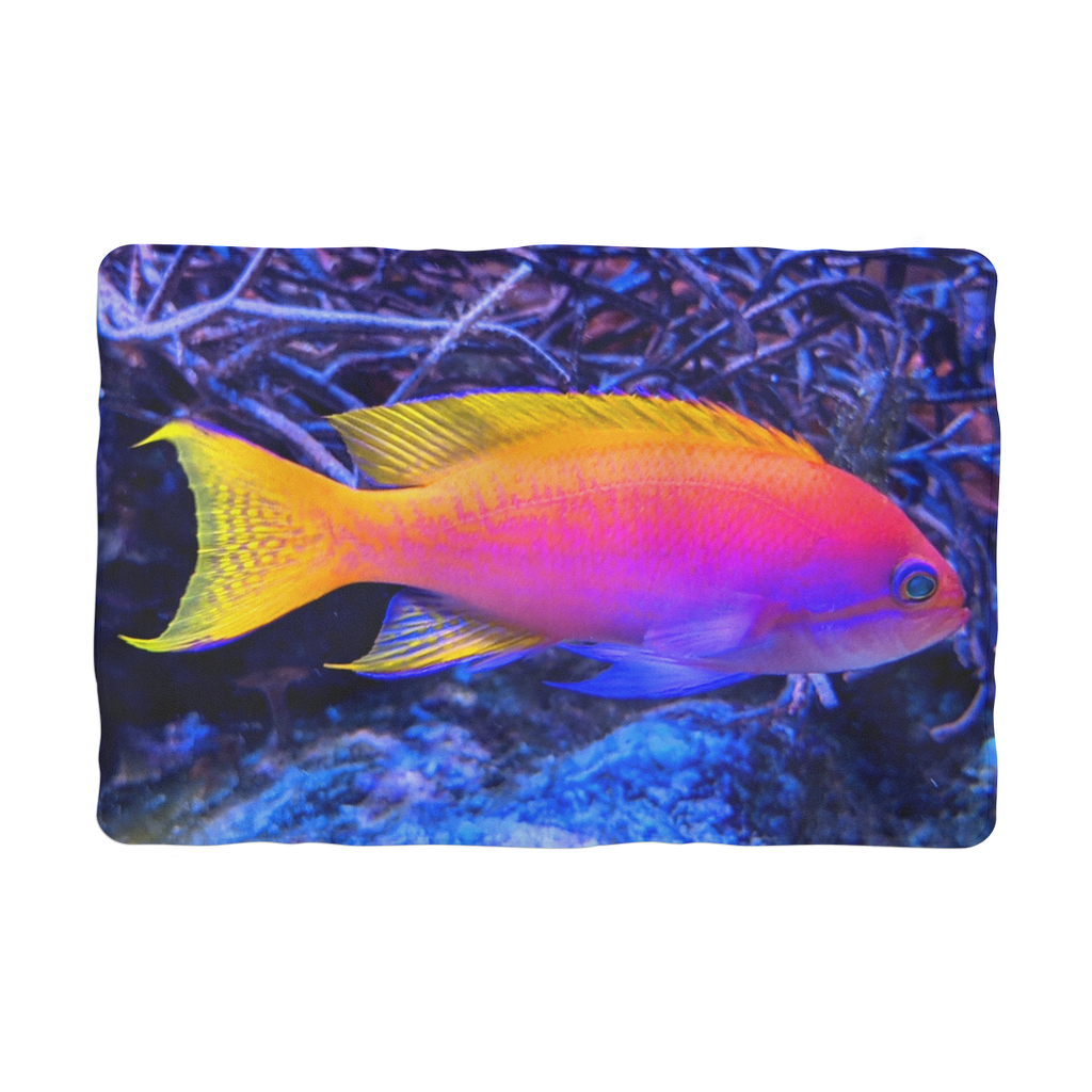 Colorful Fish Sublimation Pet Blanket made of soft polar fleece, featuring a vibrant fish design on the front and a white back.