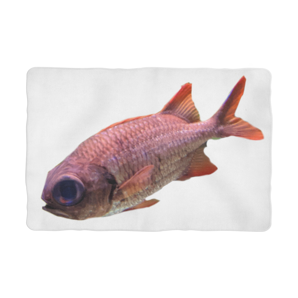 Colorful Fish Sublimation Pet Blanket made of soft polyester fleece, featuring a vibrant fish design on the front and a white back.