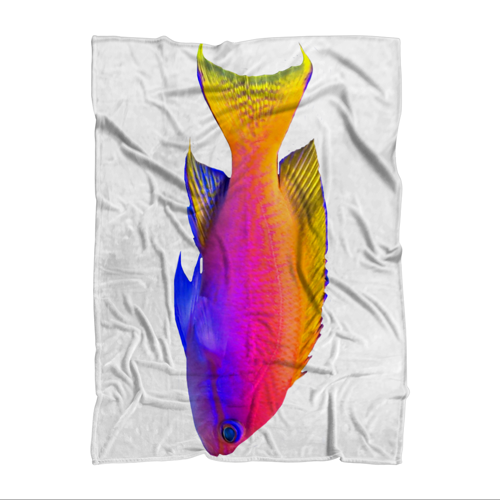 Colorful Fish Sublimation Throw Blanket featuring vibrant fish patterns on soft fleece fabric, ideal for cozying up or home decor.