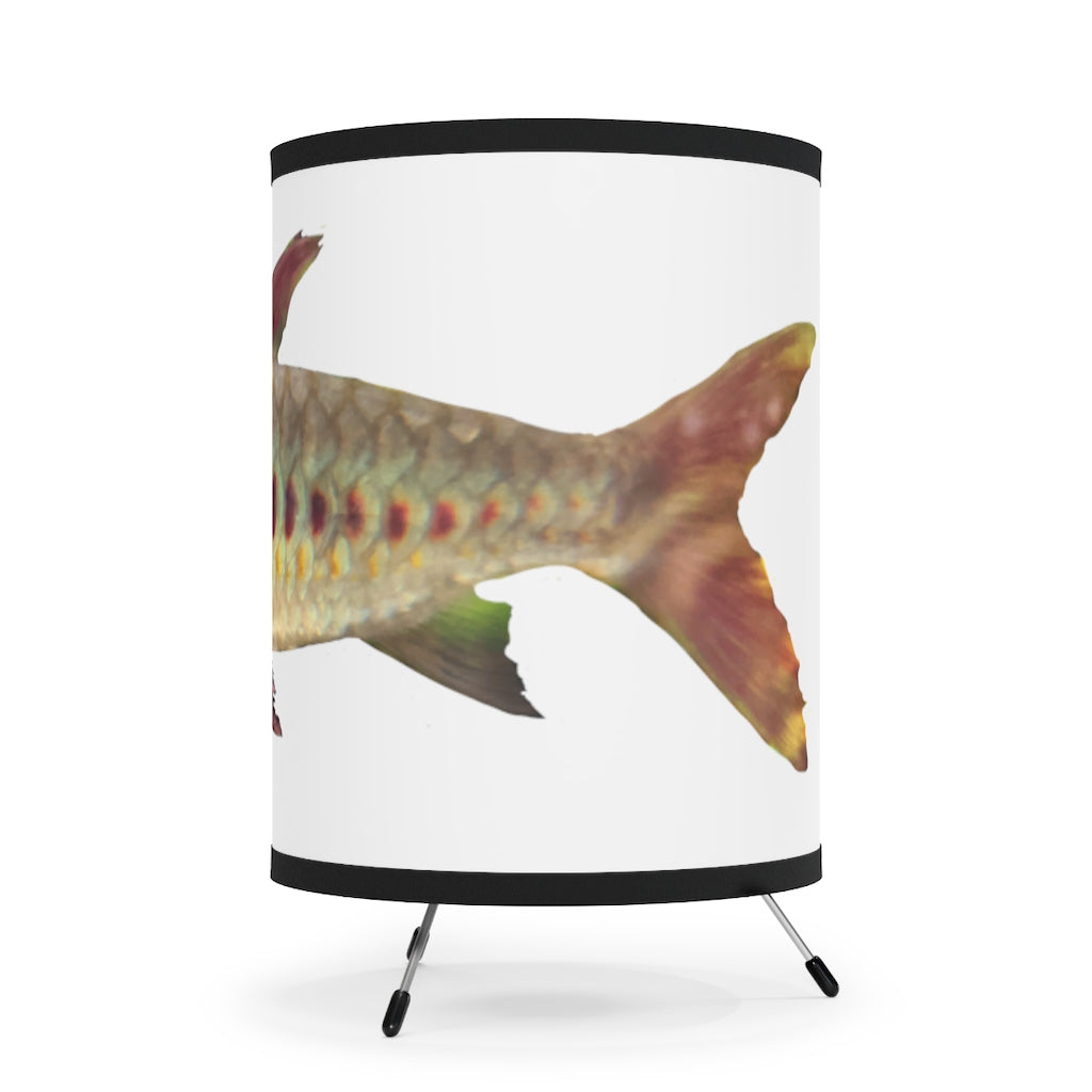 Colorful Fish Tripod Lamp with a vibrant fish design shade and sturdy galvanized steel tripod base, suitable for USA and Canada plugs.