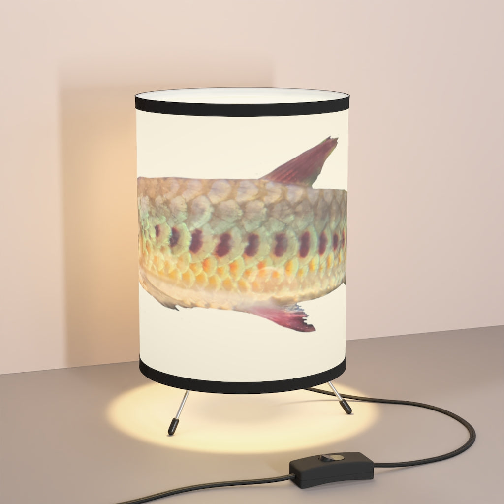 Colorful Fish Tripod Lamp with a vibrant fish design shade and sturdy galvanized steel tripod base, suitable for USA and Canada plugs.