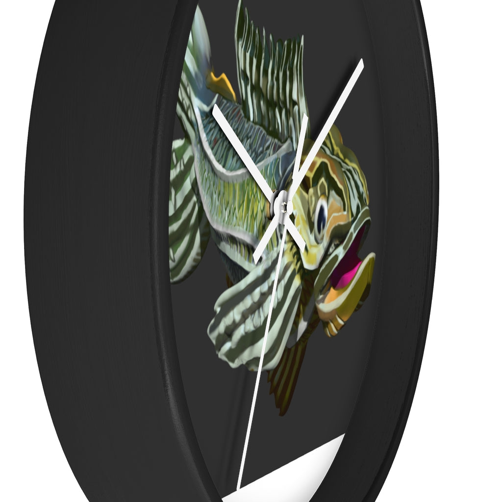 Colorful Fish Wall Clock featuring a vibrant fish design in a wooden frame with a plexiglass face.