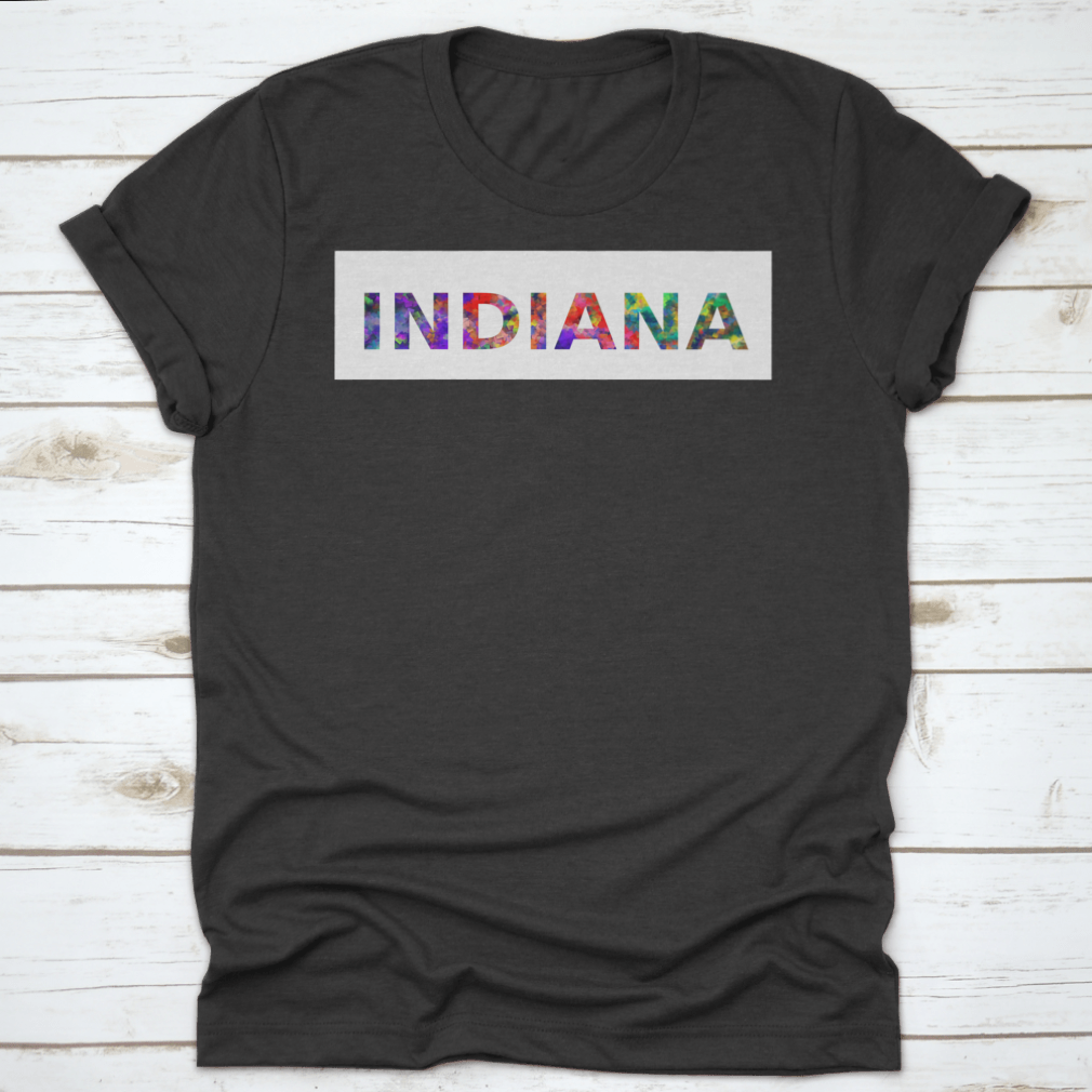 Colorful Indiana Hoosier State typography banner showcasing love for Indiana, made from soft cotton fabric.