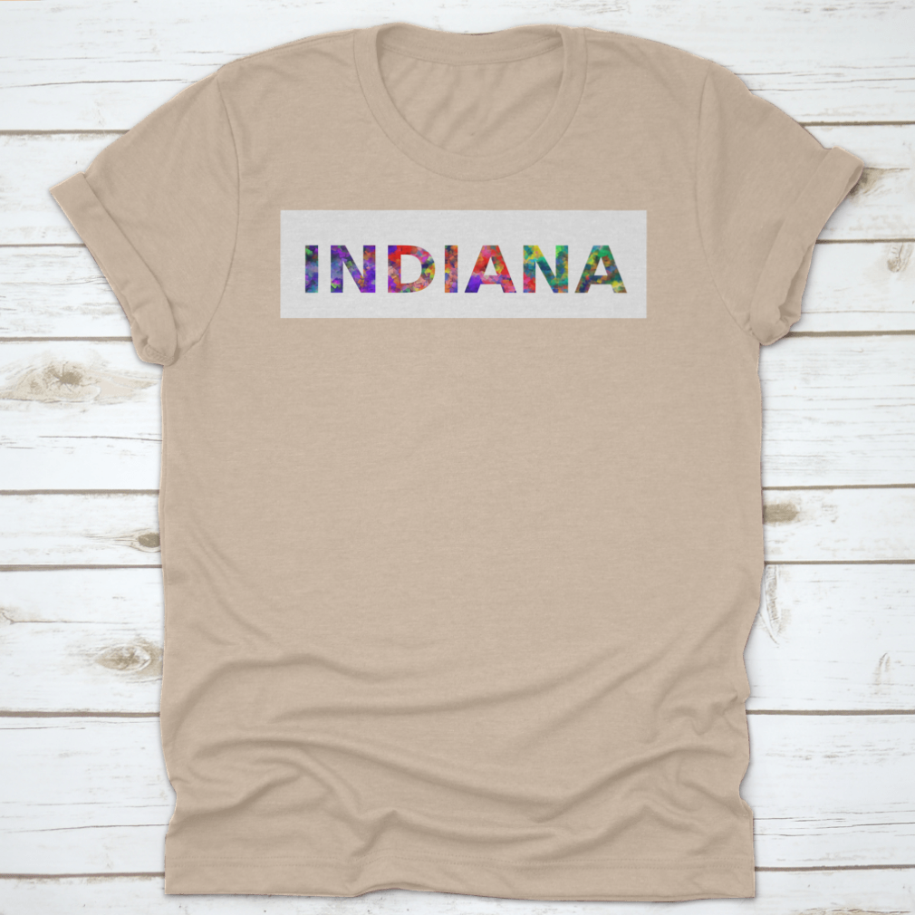 Colorful Indiana Hoosier State typography banner showcasing love for Indiana, made from soft cotton fabric.