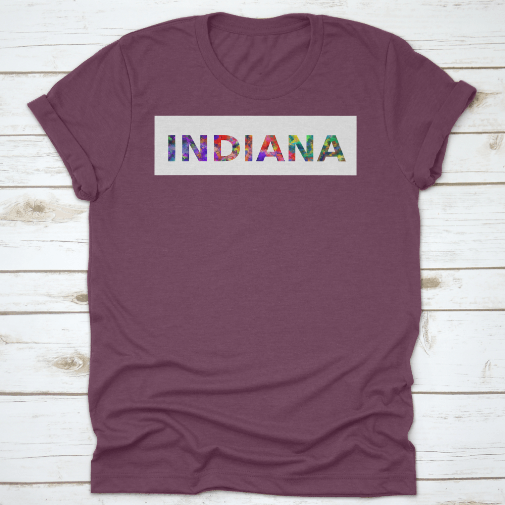 Colorful Indiana Hoosier State typography banner showcasing love for Indiana, made from soft cotton fabric.