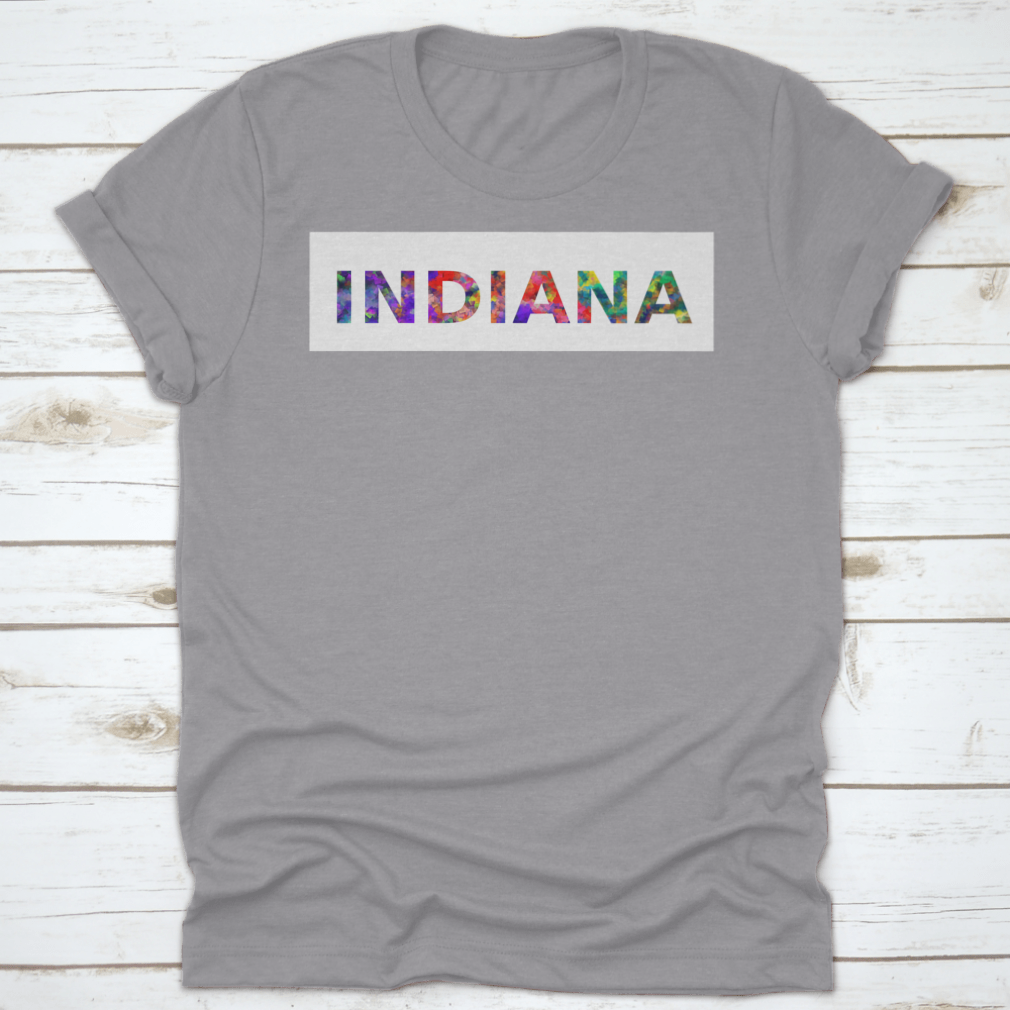 Colorful Indiana Hoosier State typography banner showcasing love for Indiana, made from soft cotton fabric.