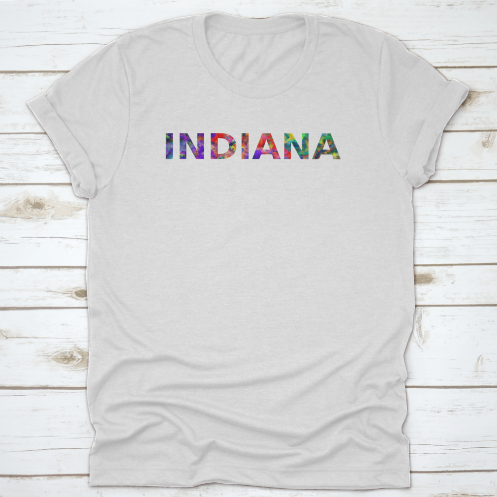 Colorful Indiana Hoosier State typography banner showcasing love for Indiana, made from soft cotton fabric.