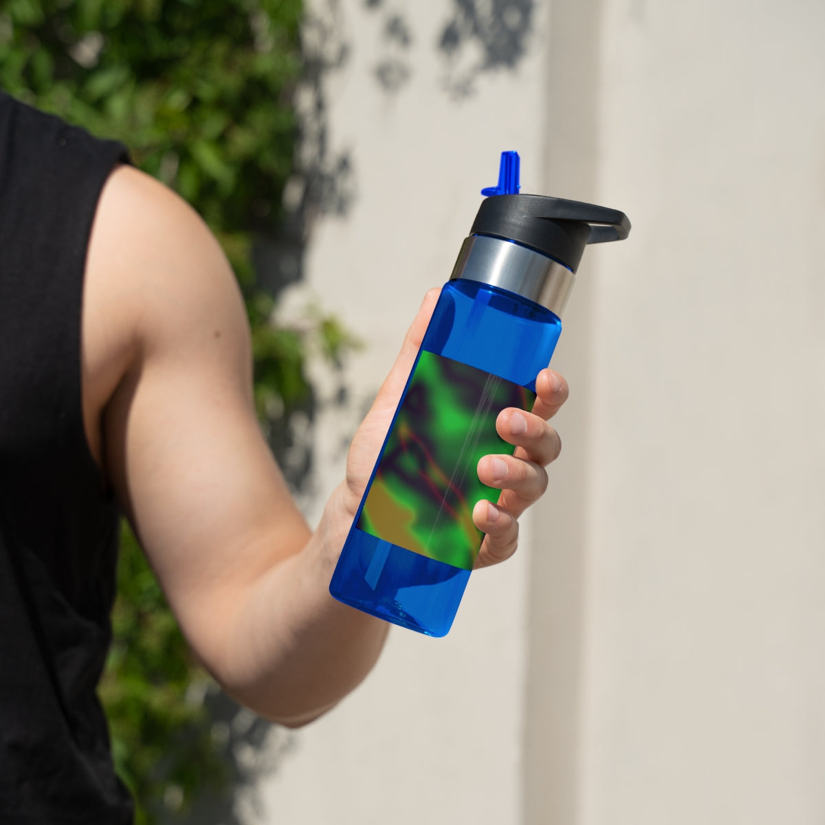 Colorful Painting Kensington Tritan™ Sport Bottle, 20oz with a vibrant design, screw-on lid, and carabiner hook for easy attachment.