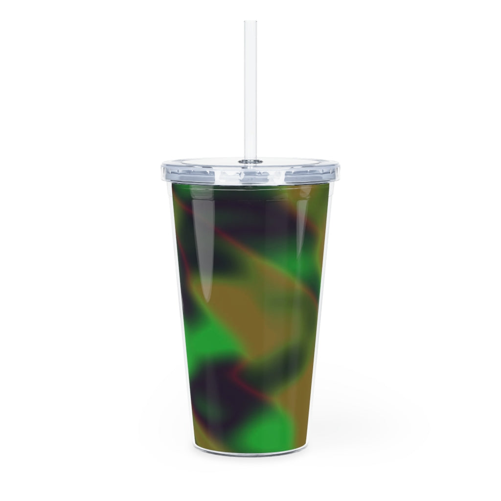 Colorful Painting Plastic Tumbler with Straw, featuring a vibrant design and a secure lid, perfect for parties and gatherings.