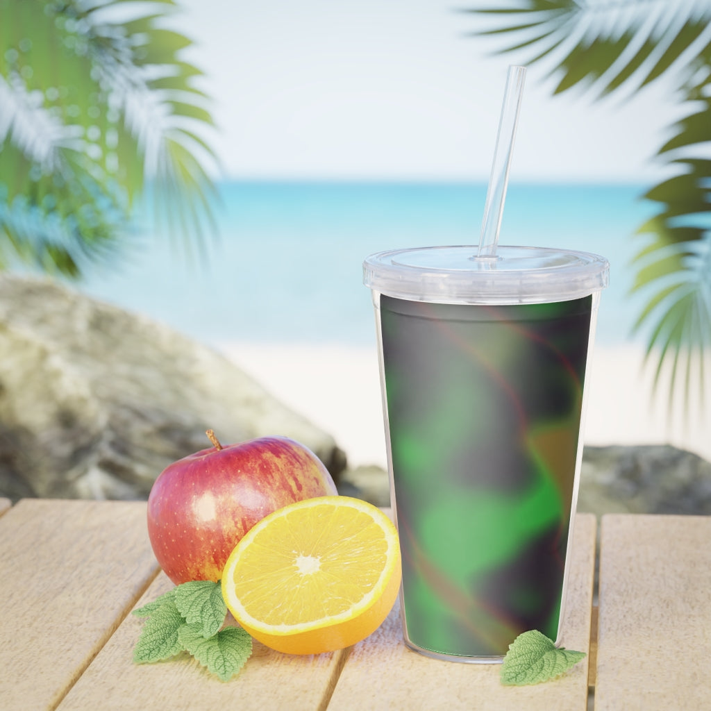 Colorful Painting Plastic Tumbler with Straw, featuring a vibrant design and a secure lid, perfect for parties and gatherings.