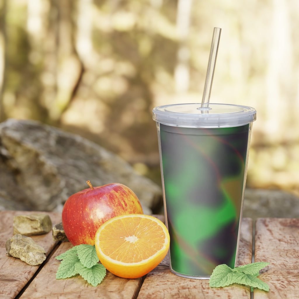 Colorful Painting Plastic Tumbler with Straw, featuring a vibrant design and a secure lid, perfect for parties and gatherings.