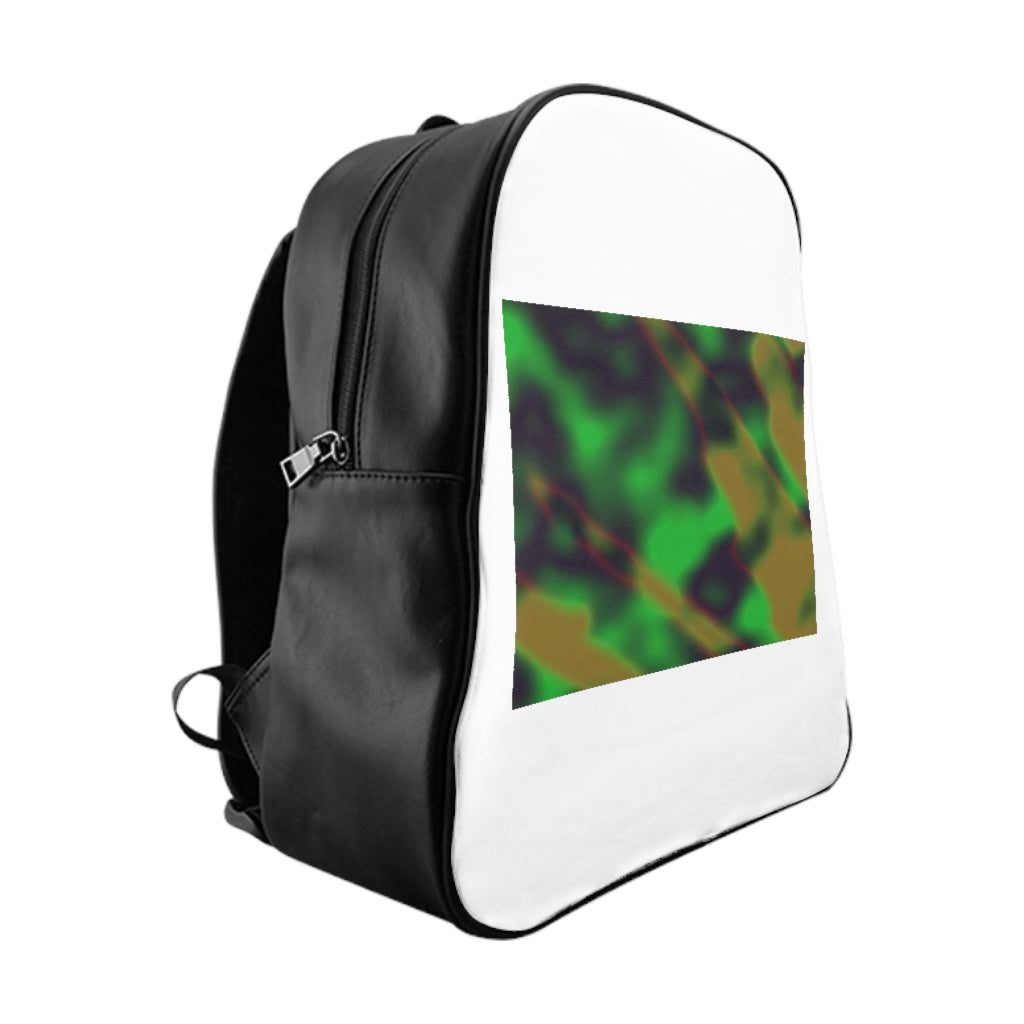 Colorful Painting School Backpack featuring vibrant artwork, padded back, and chocolate brown lining, ideal for school and everyday use.