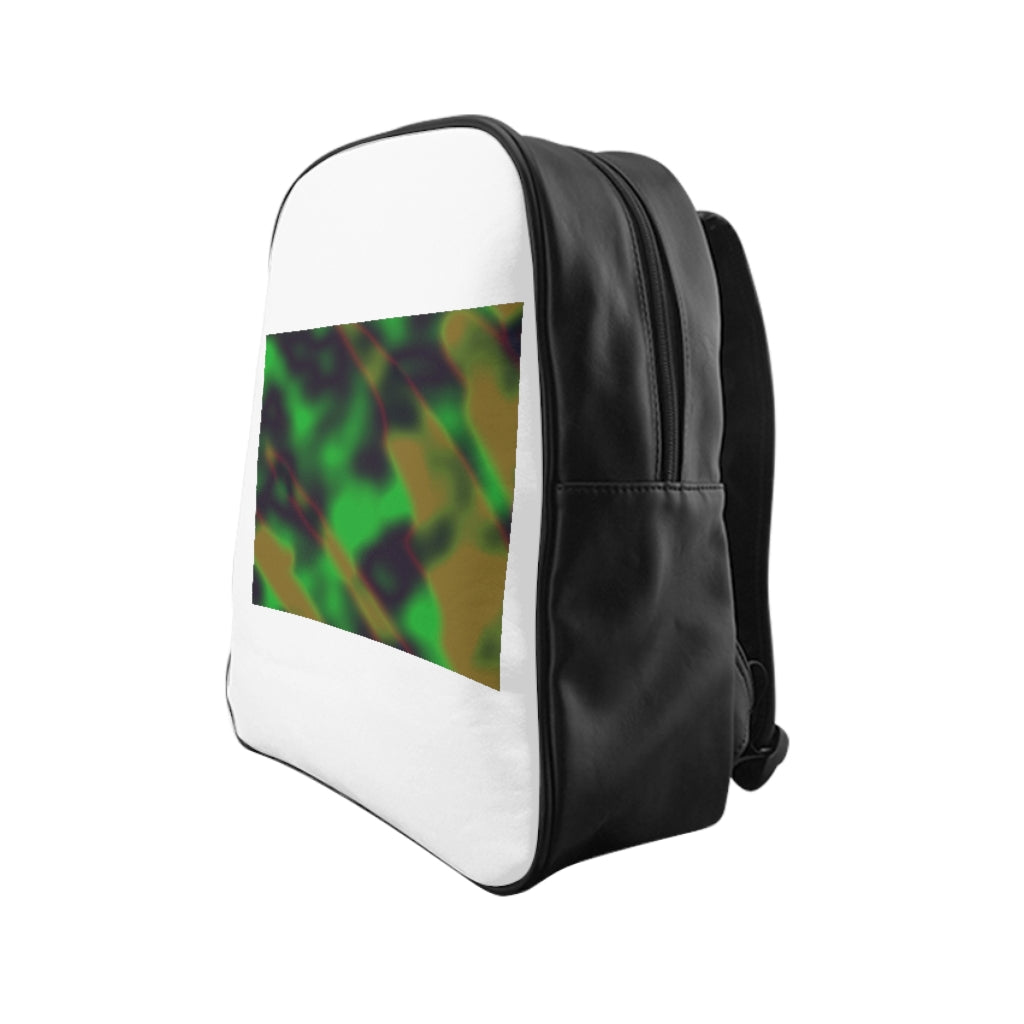 Colorful Painting School Backpack featuring vibrant artwork, padded back, and chocolate brown lining, ideal for school and everyday use.