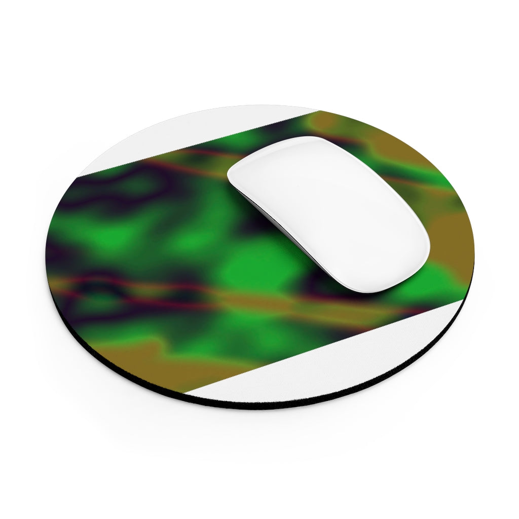 Colorful pattern mouse pad in round and rectangular shapes, featuring a vibrant design and non-slip rubber bottom.