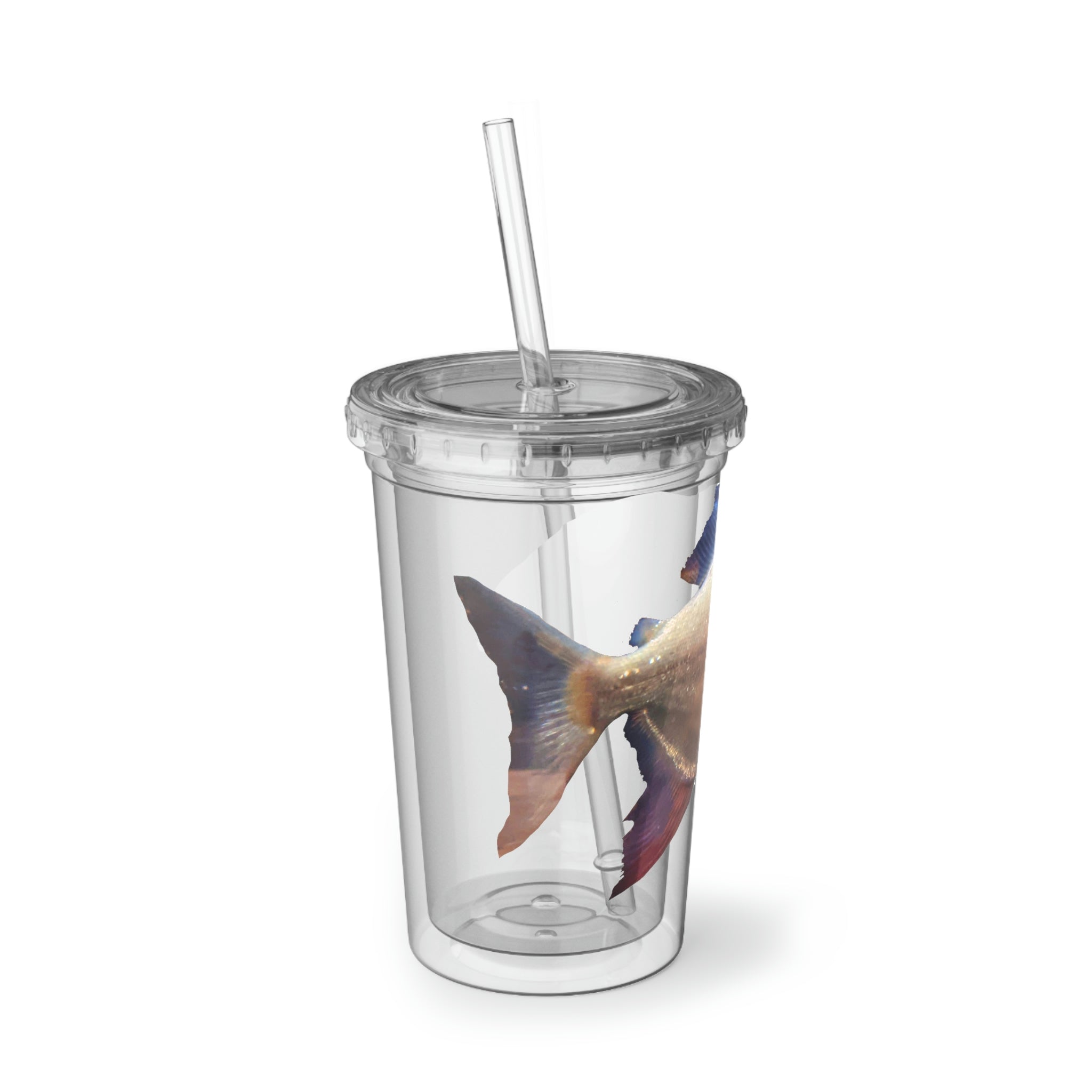 Colorful Peach Fish Suave Acrylic Cup with double-wall insulation and vibrant design.