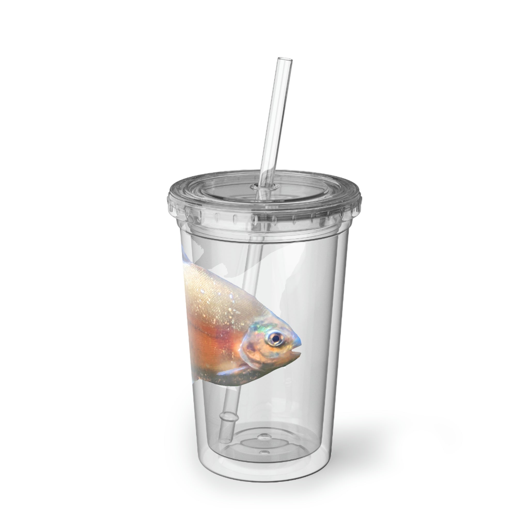 Colorful Peach Fish Suave Acrylic Cup with double-wall insulation and vibrant design.