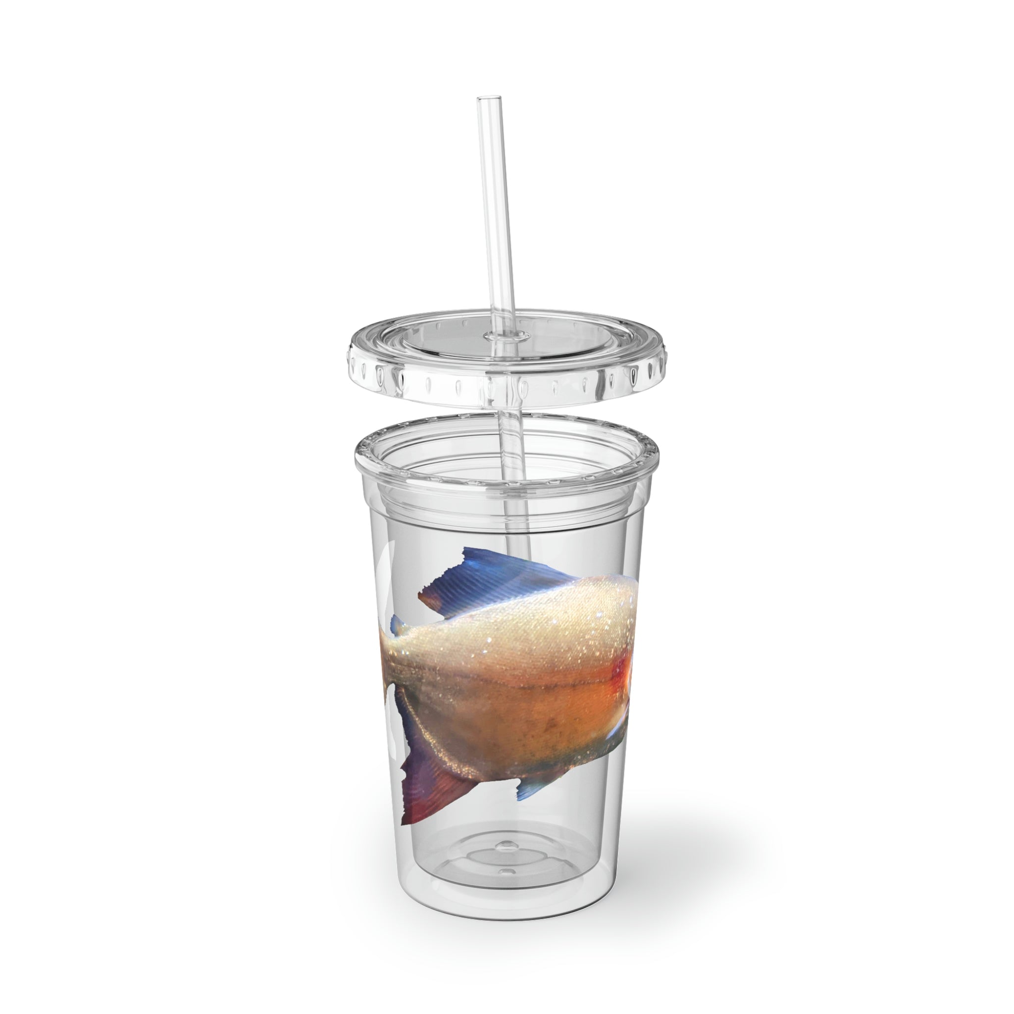 Colorful Peach Fish Suave Acrylic Cup with double-wall insulation and vibrant design.