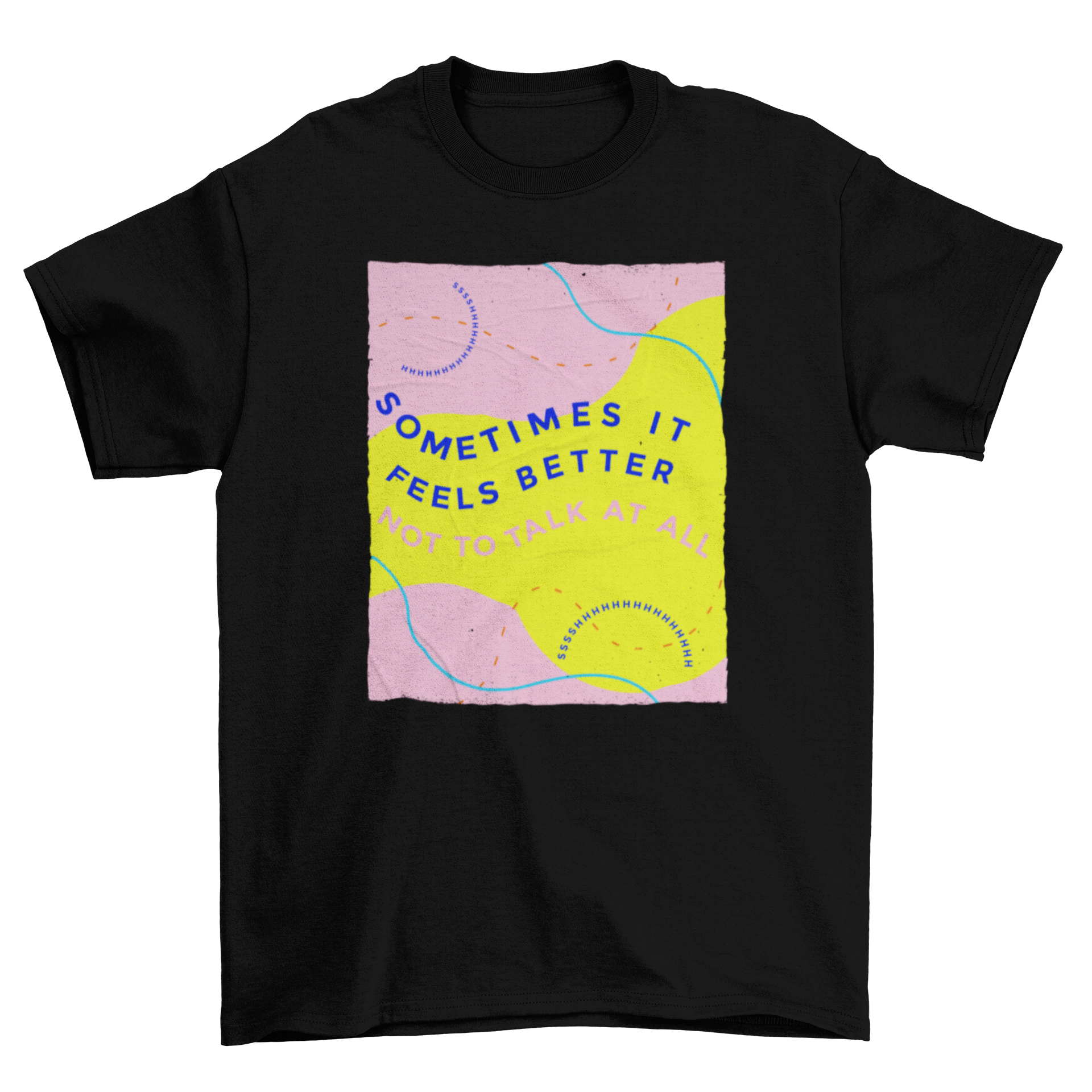 Colorful wavy text t-shirt featuring an inspirational quote in vibrant colors.