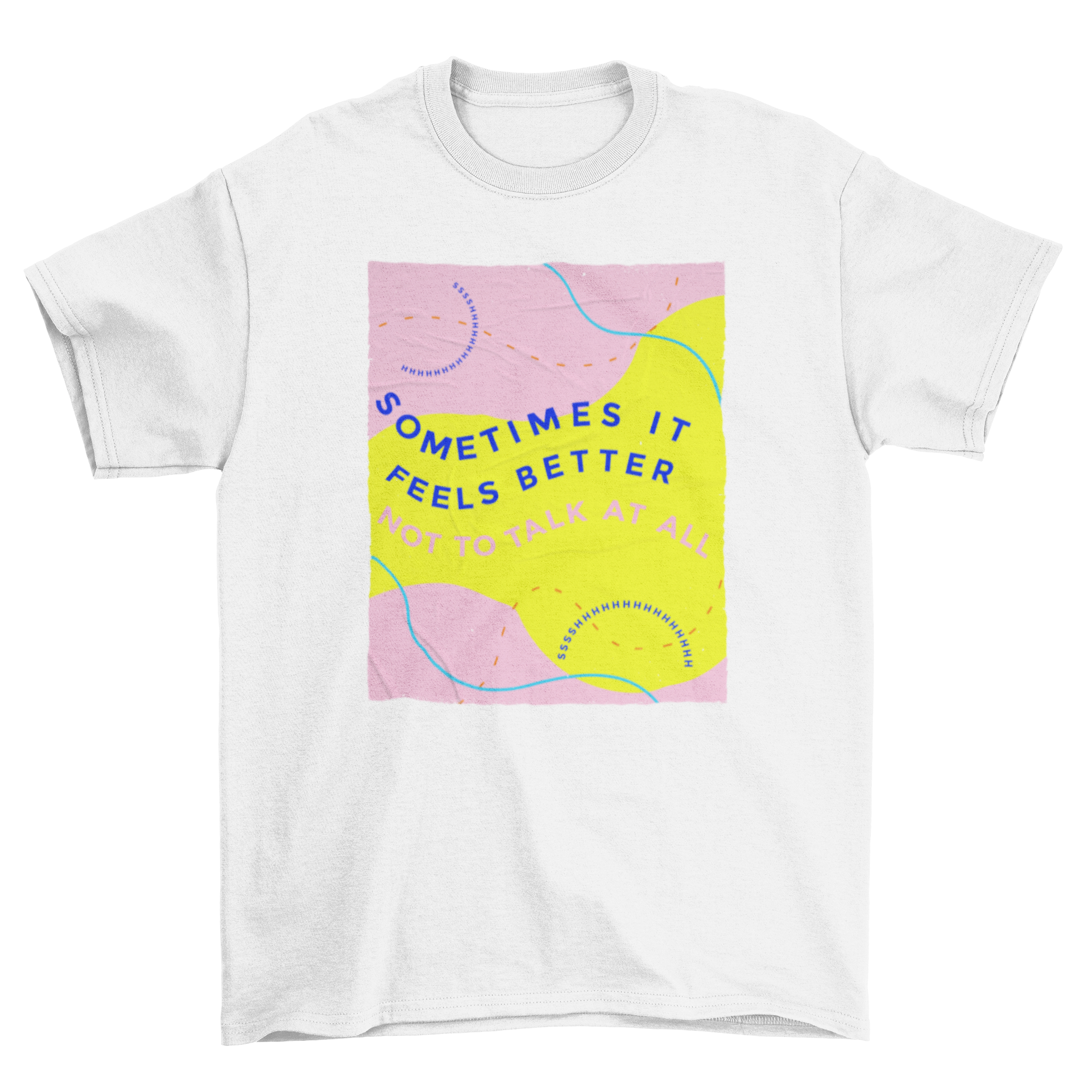 Colorful wavy text t-shirt featuring an inspirational quote in vibrant colors.