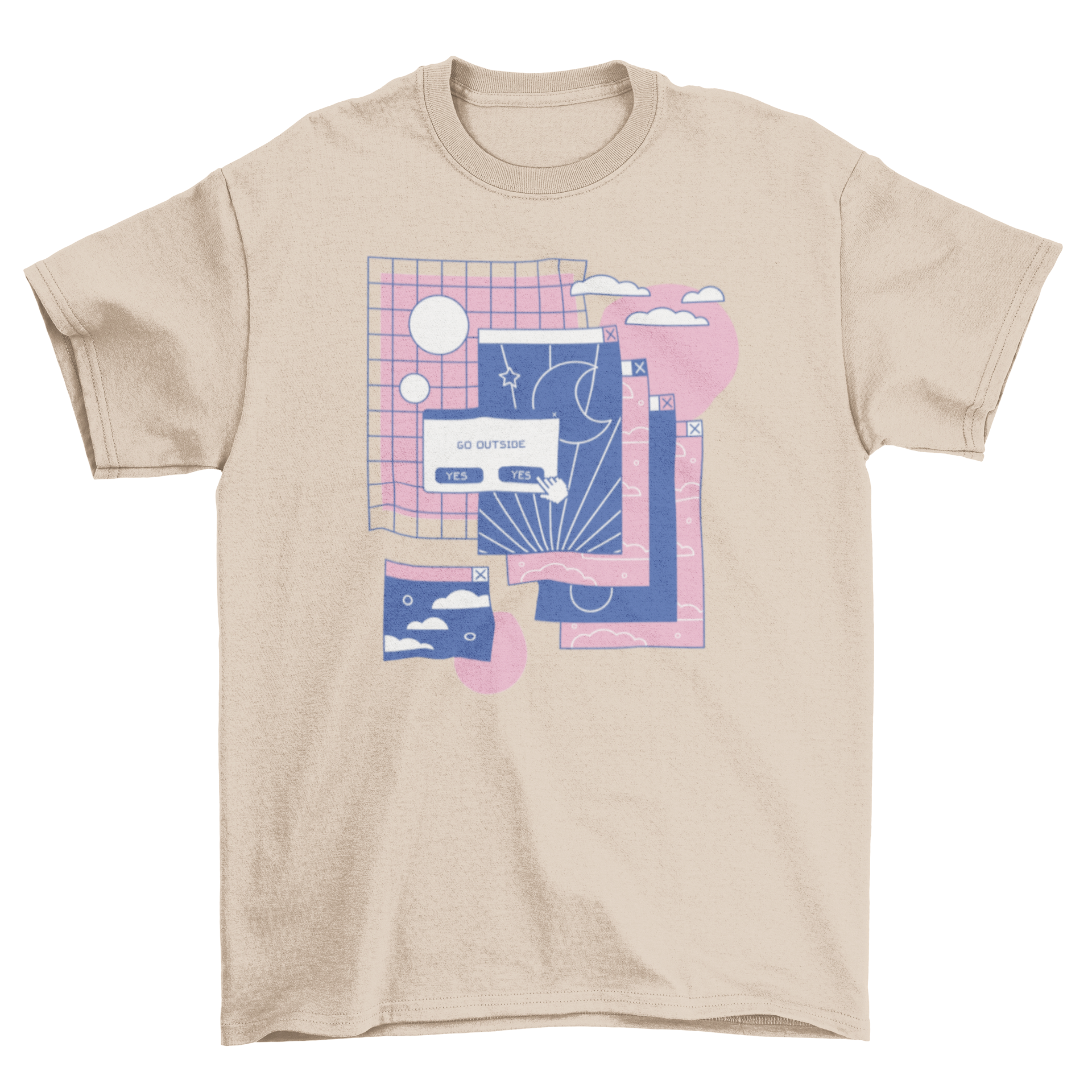 A stylish vaporwave t-shirt featuring colorful computer tab graphics, perfect for retro fashion lovers.