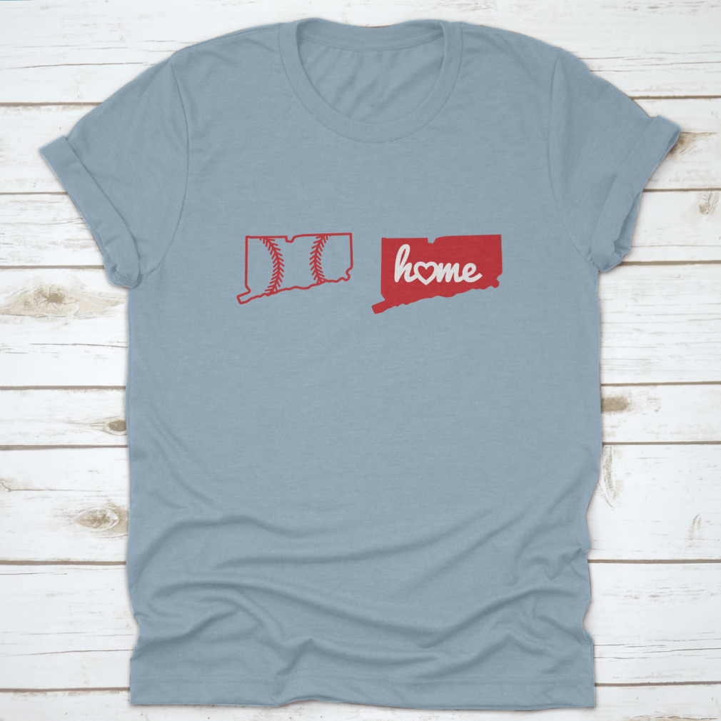 Connecticut Baseball T-shirt featuring a heart vector illustration design, made from 100% cotton for comfort and style.