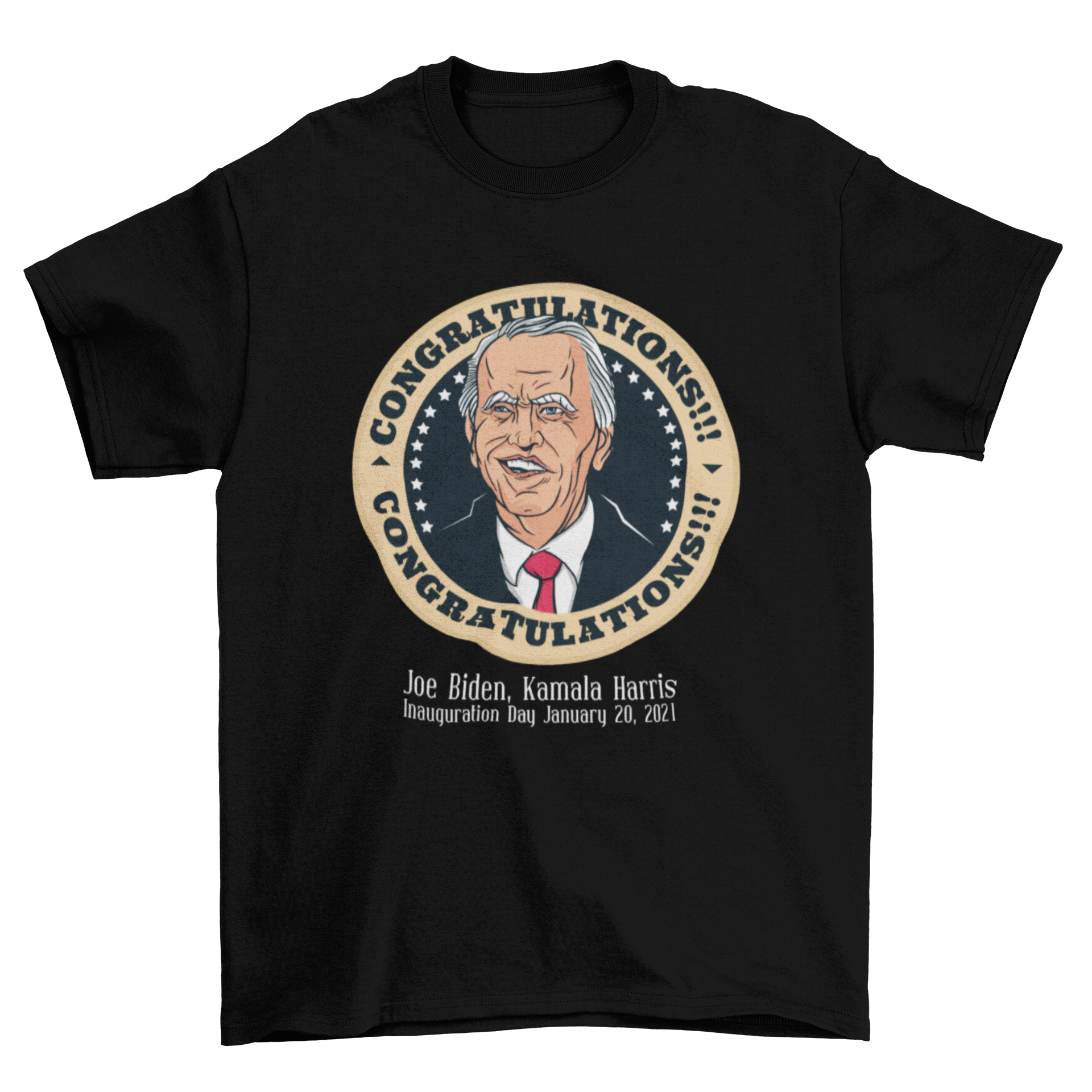 Congratulations Biden t-shirt featuring Joe Biden and the Presidential Seal with inauguration date caption.