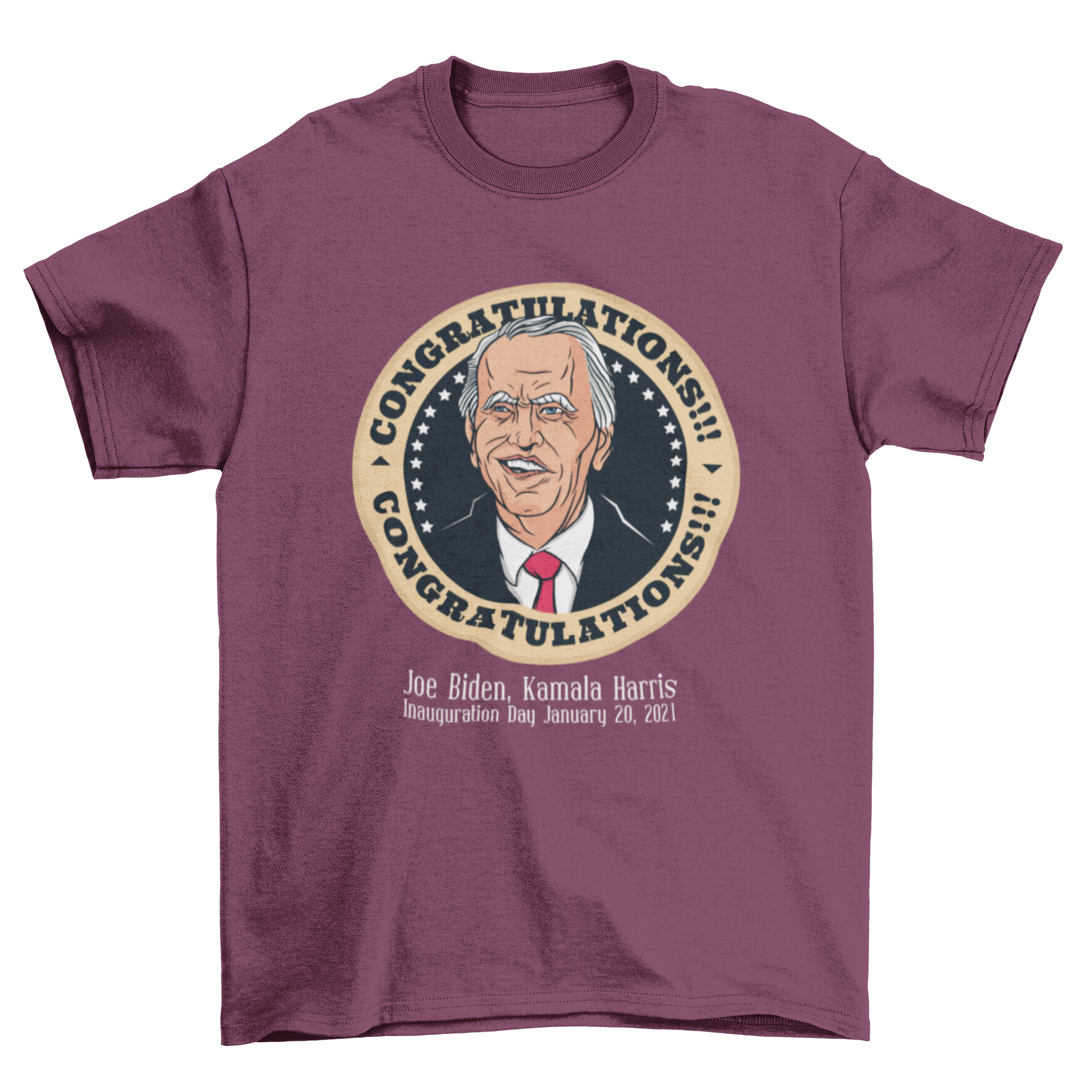 Congratulations Biden t-shirt featuring Joe Biden and the Presidential Seal with inauguration date caption.