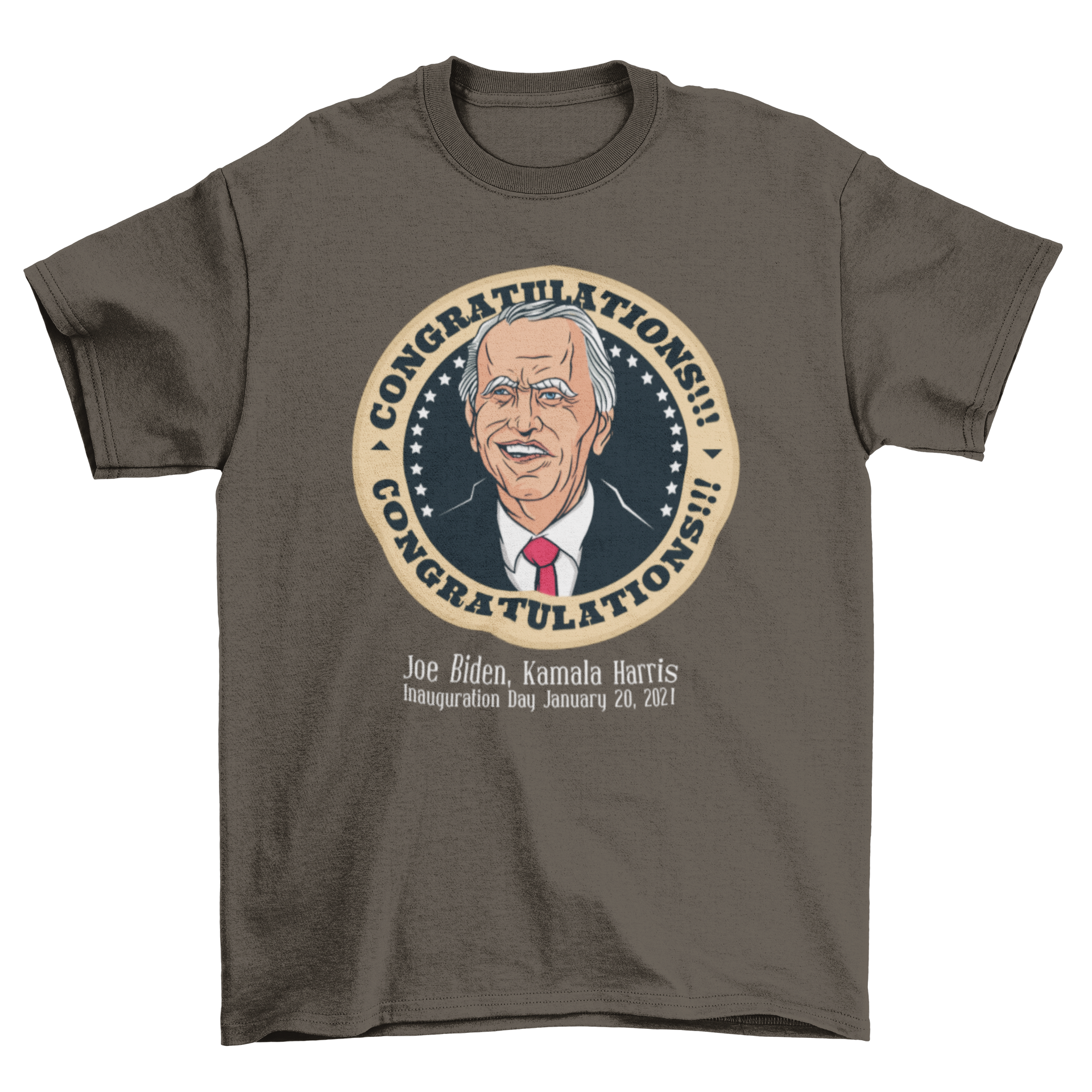 Congratulations Biden t-shirt featuring Joe Biden and the Presidential Seal with inauguration date caption.