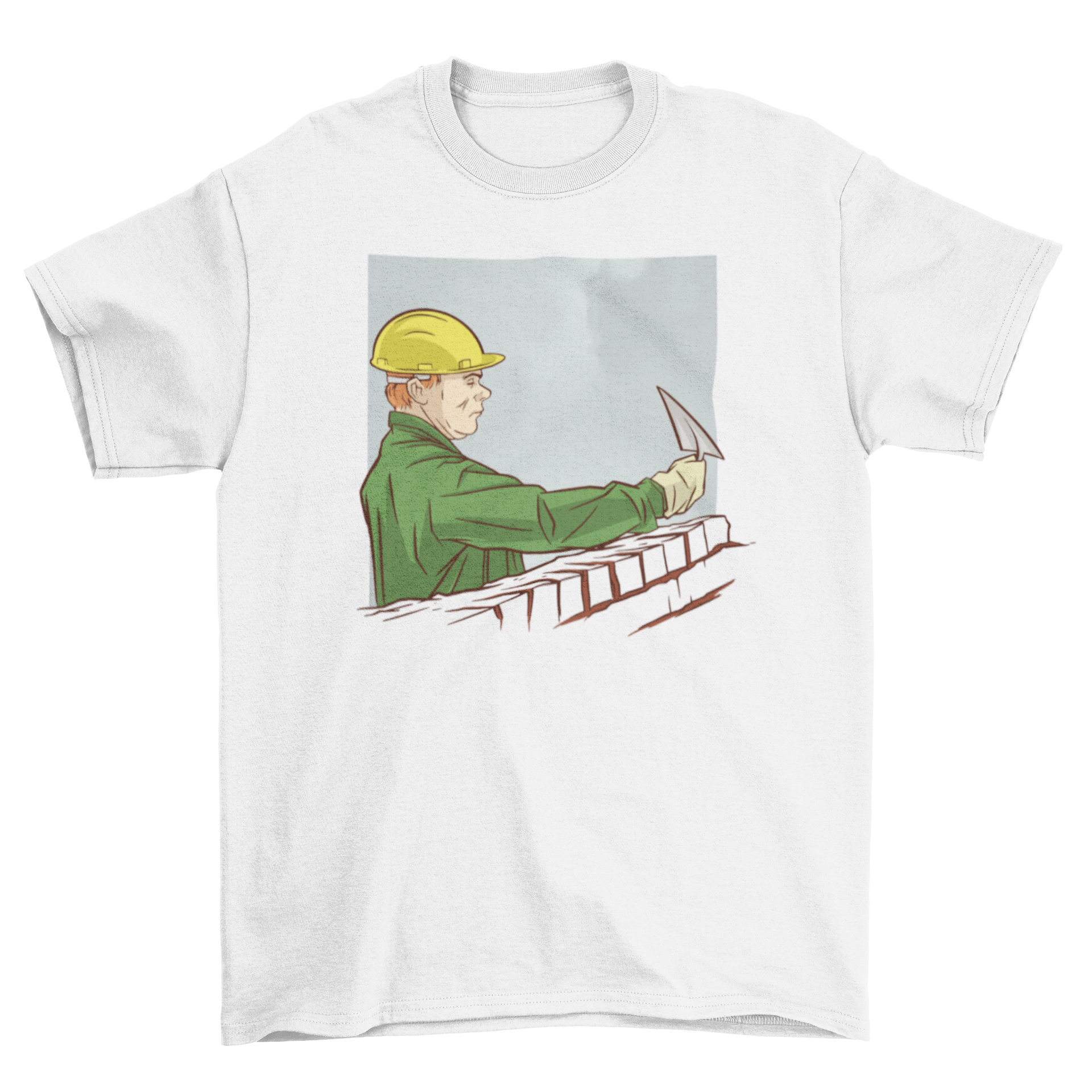 A stylish construction worker t-shirt featuring a unique graphic design of a construction worker, perfect for casual and work wear.