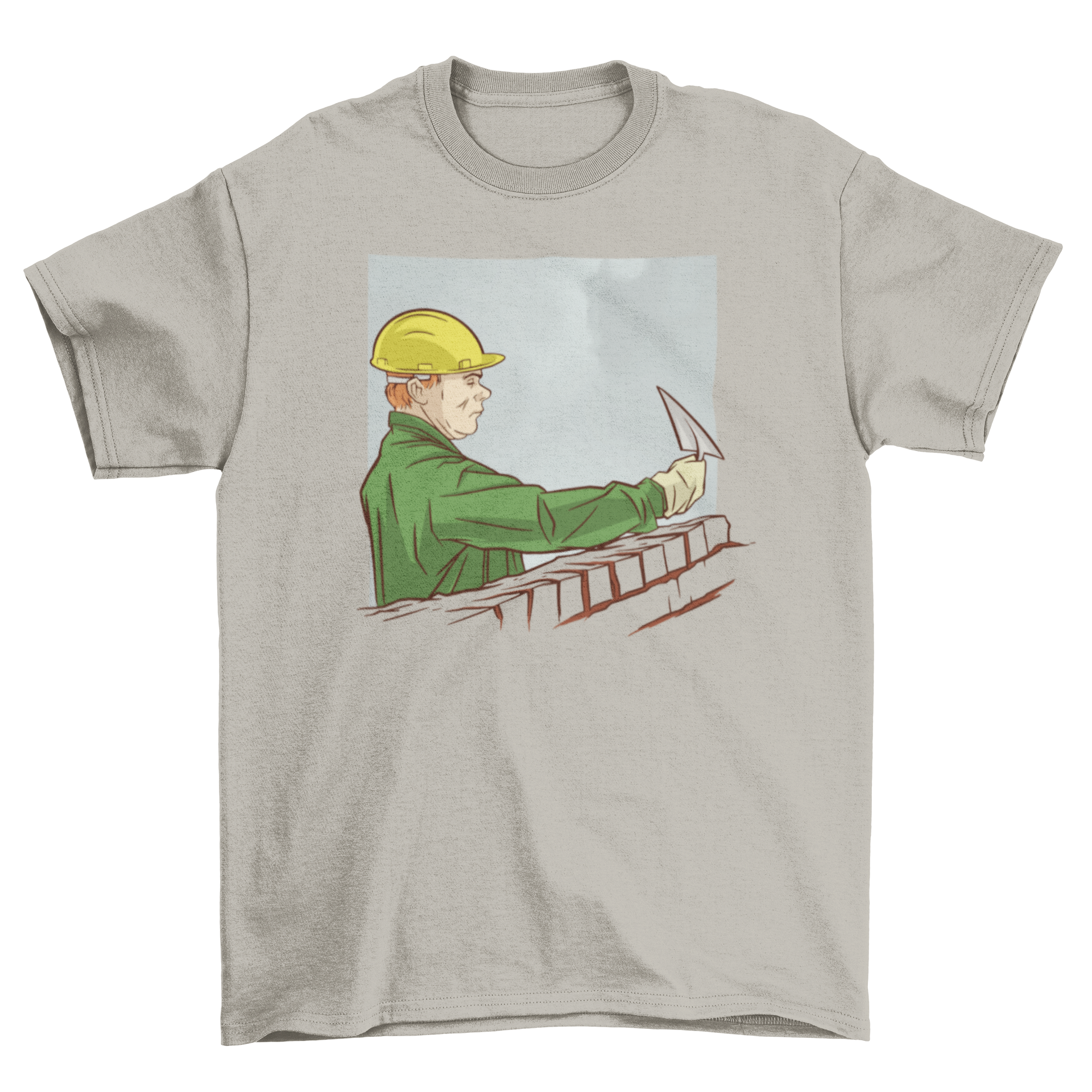 A stylish construction worker t-shirt featuring a unique graphic design of a construction worker, perfect for casual and work wear.