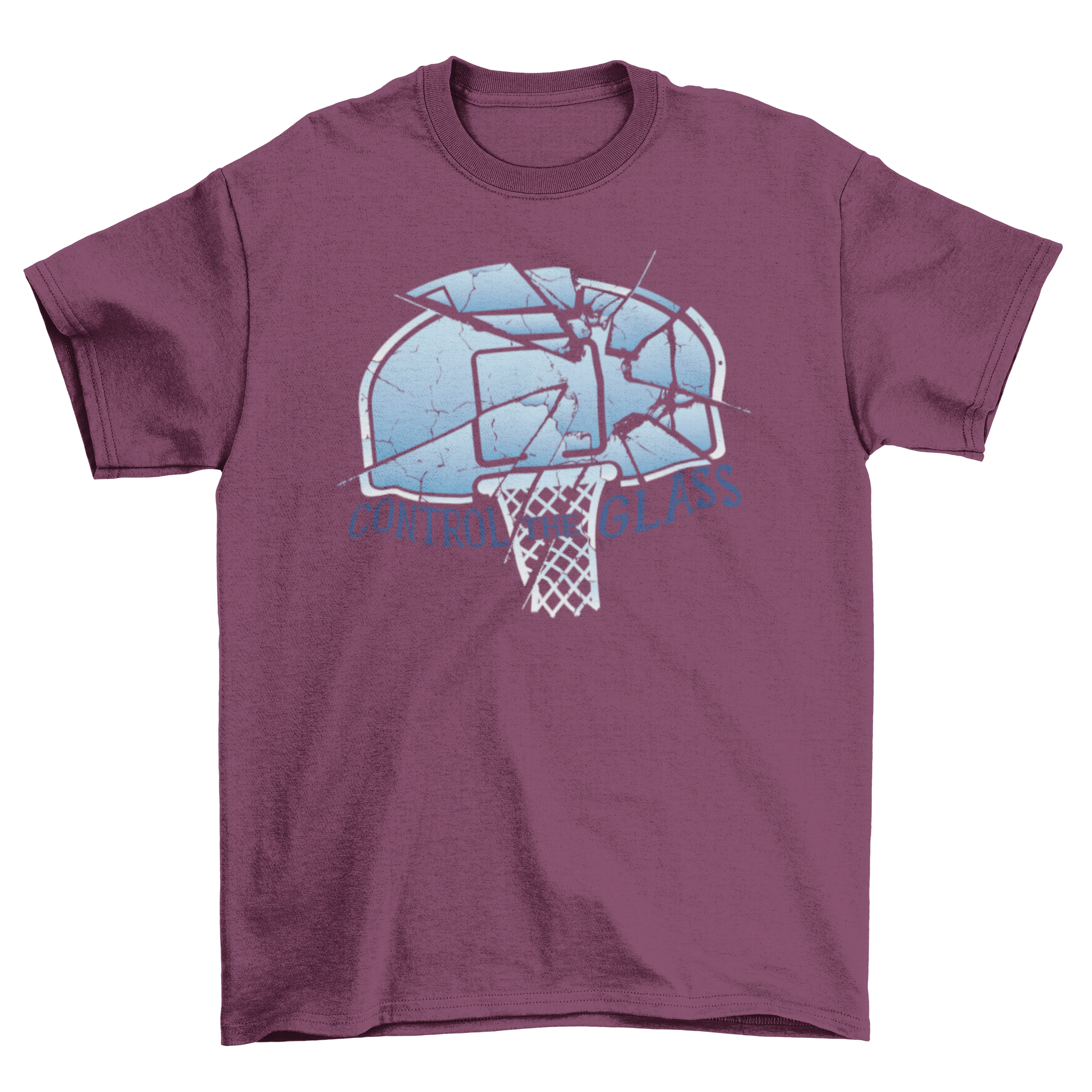 Control the Glass T-Shirt featuring basketball net and scoreboard design, perfect for basketball fans.