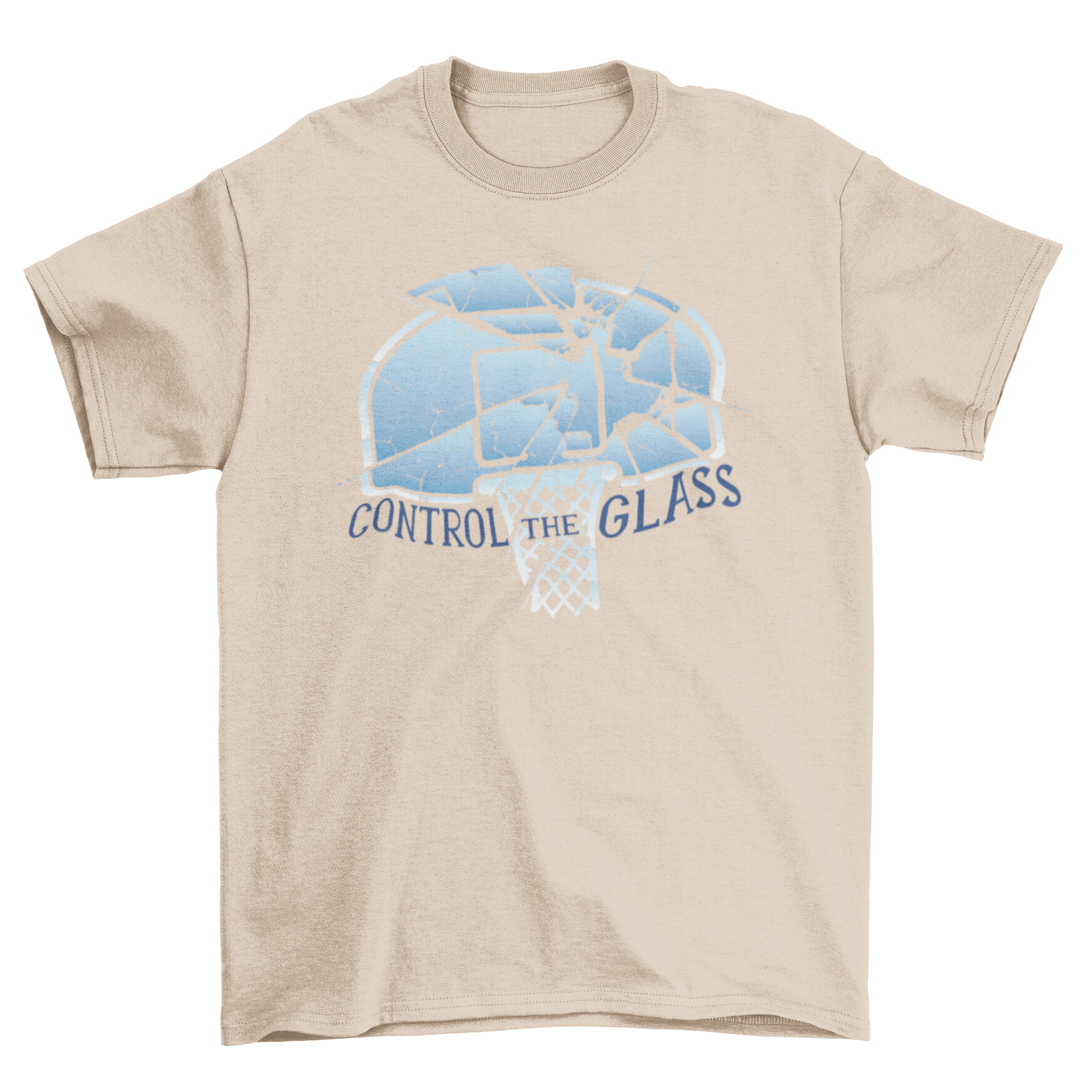 Control the Glass T-Shirt featuring basketball net and scoreboard design, perfect for basketball fans.