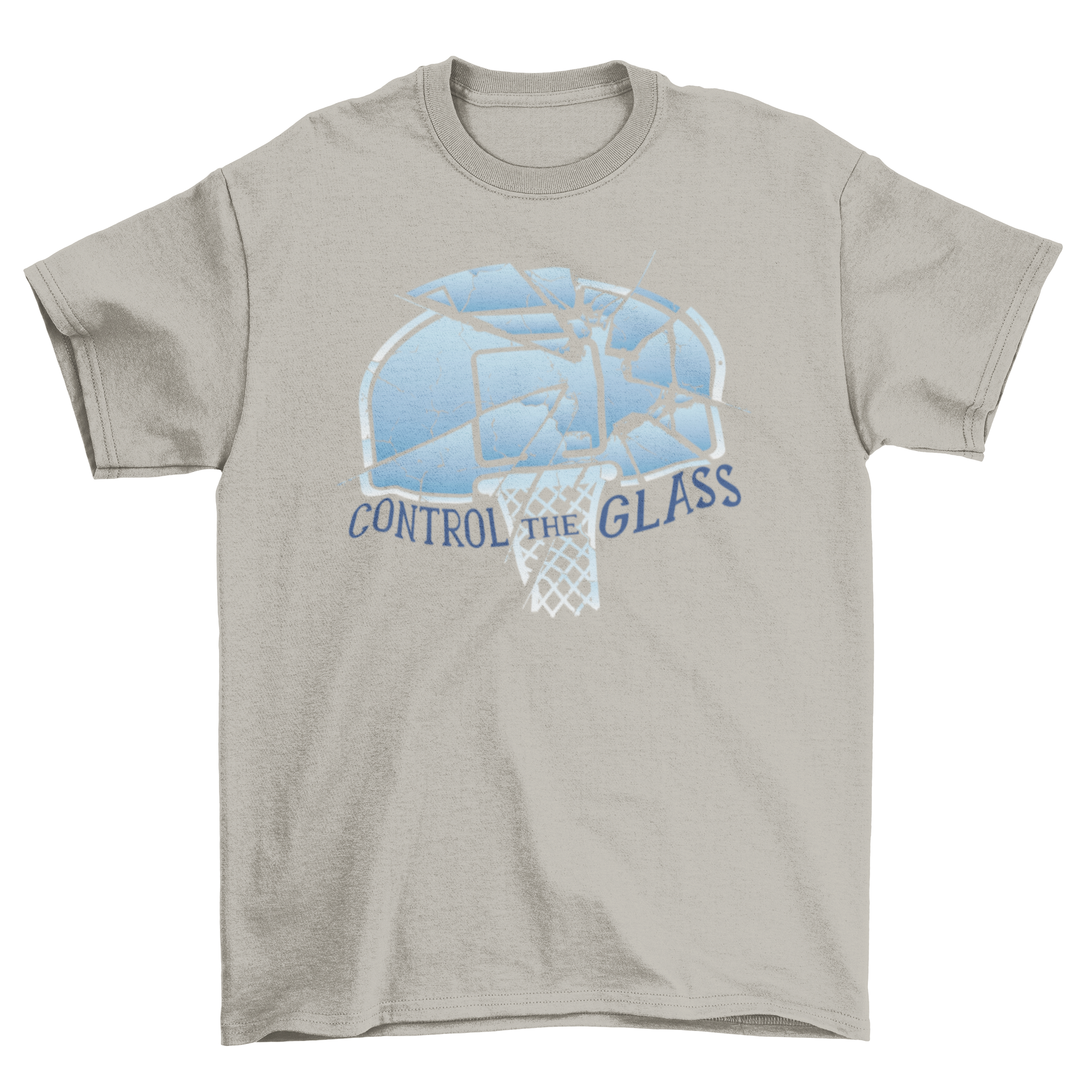 Control the Glass T-Shirt featuring basketball net and scoreboard design, perfect for basketball fans.