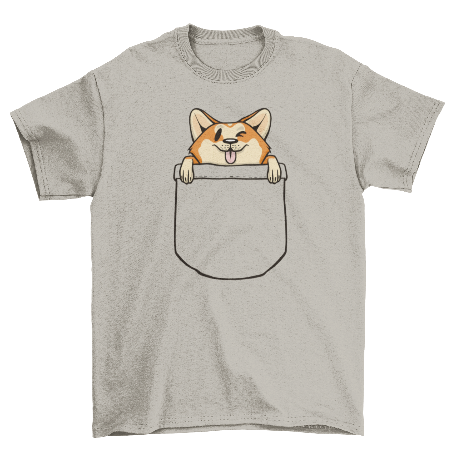 A stylish t-shirt featuring a cute corgi dog design in a pocket, perfect for dog lovers.