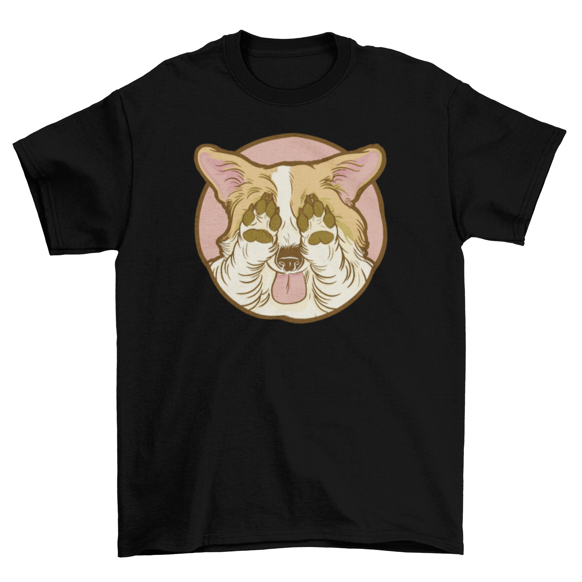 A soft t-shirt featuring a cute corgi puppy with its paws up, perfect for dog lovers.