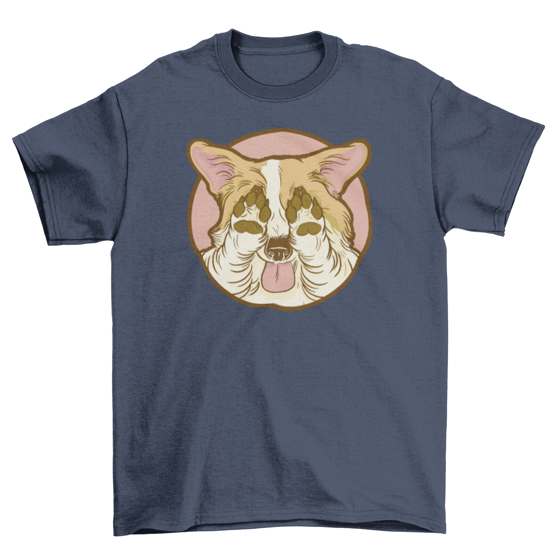 A soft t-shirt featuring a cute corgi puppy with its paws up, perfect for dog lovers.