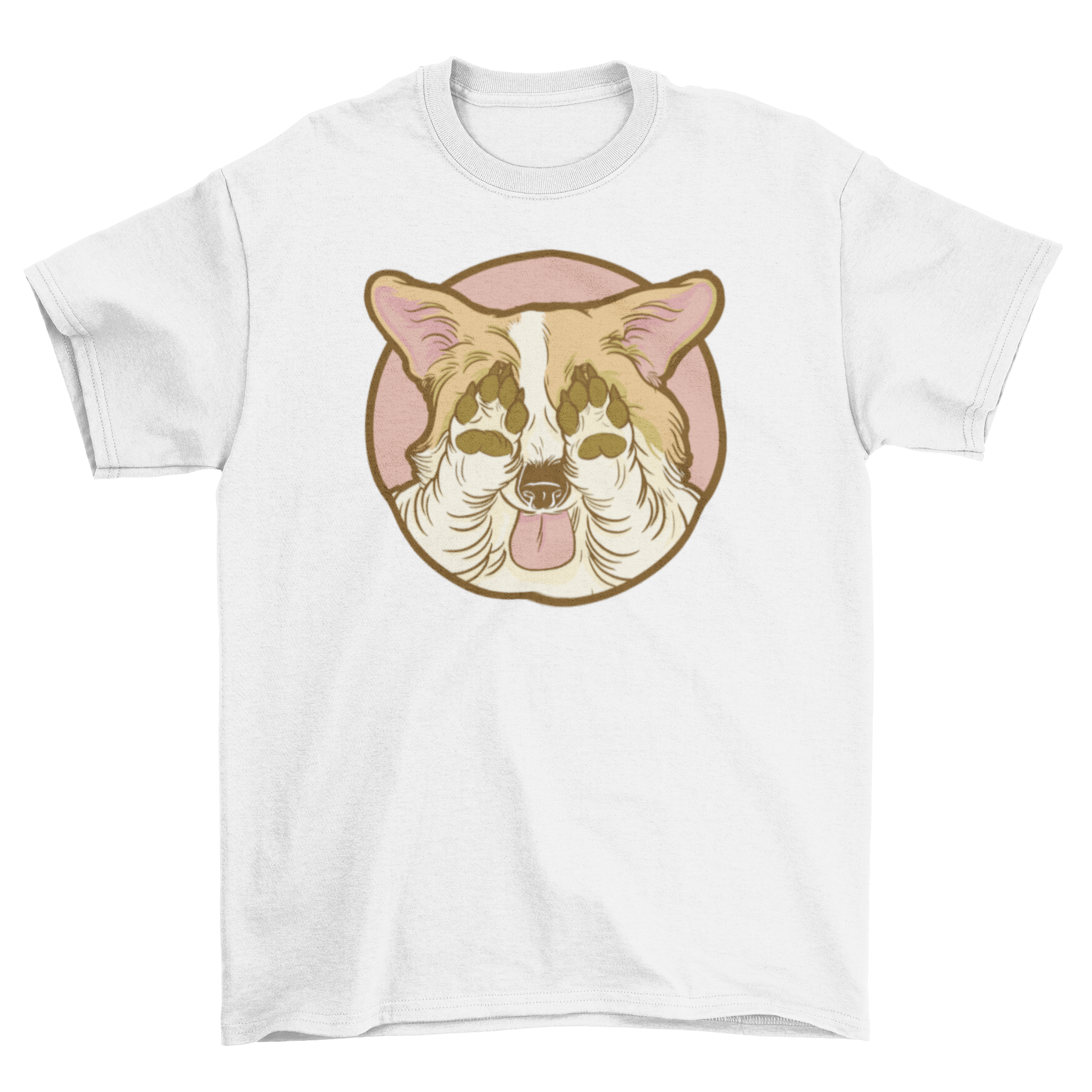 A soft t-shirt featuring a cute corgi puppy with its paws up, perfect for dog lovers.