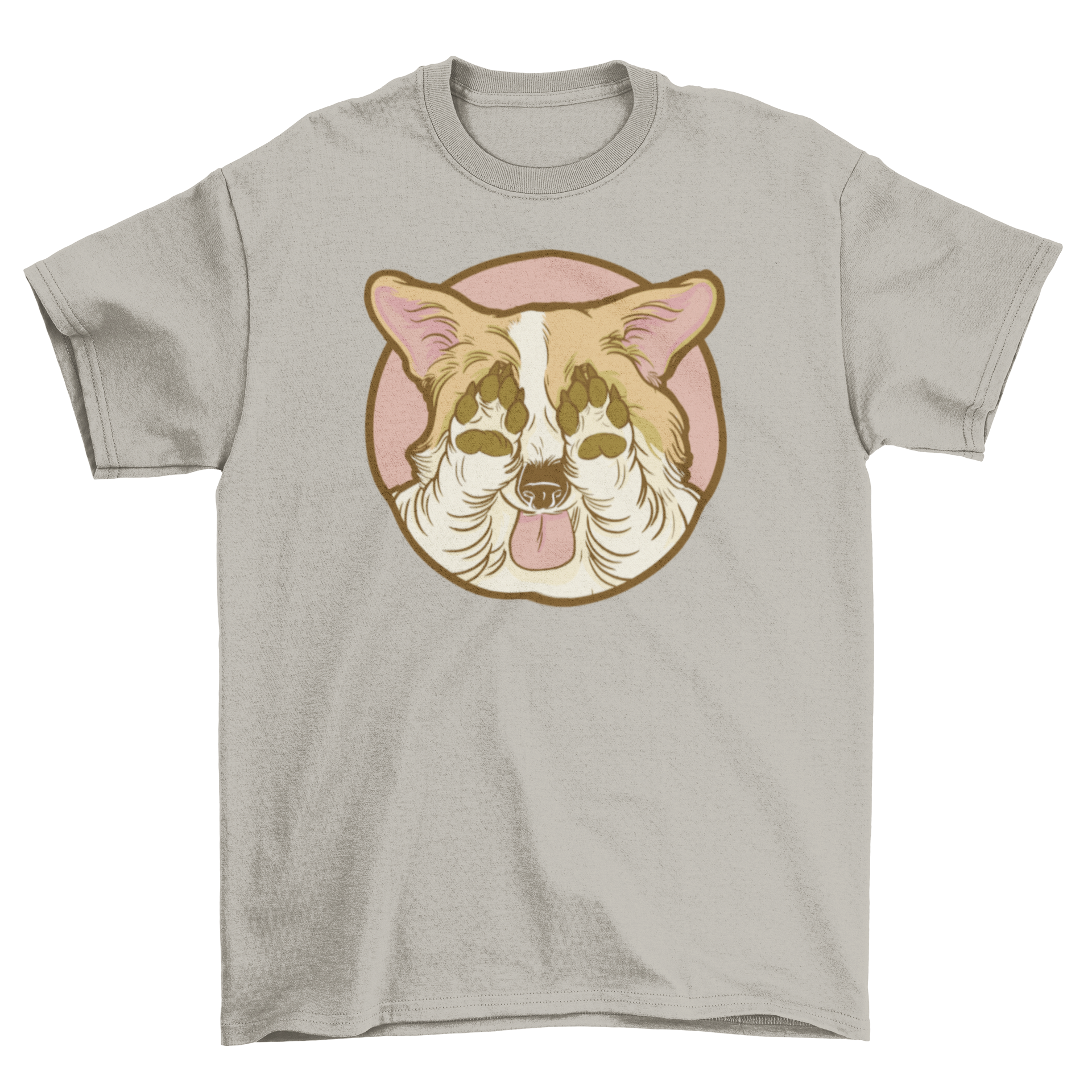 A soft t-shirt featuring a cute corgi puppy with its paws up, perfect for dog lovers.